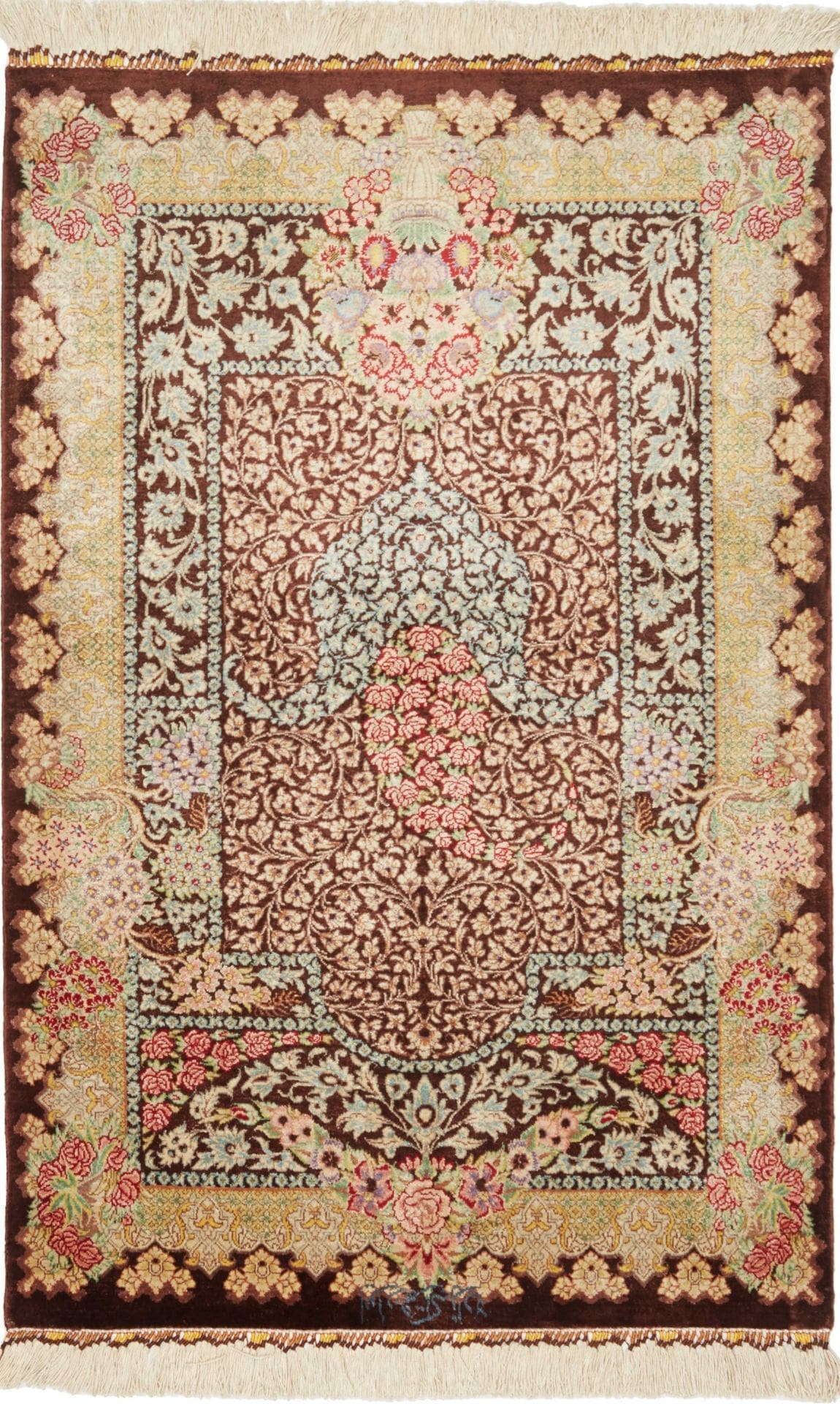 Ghom Teppich 63 x 91 cm, Seide, handgeknüpft, Perserteppich