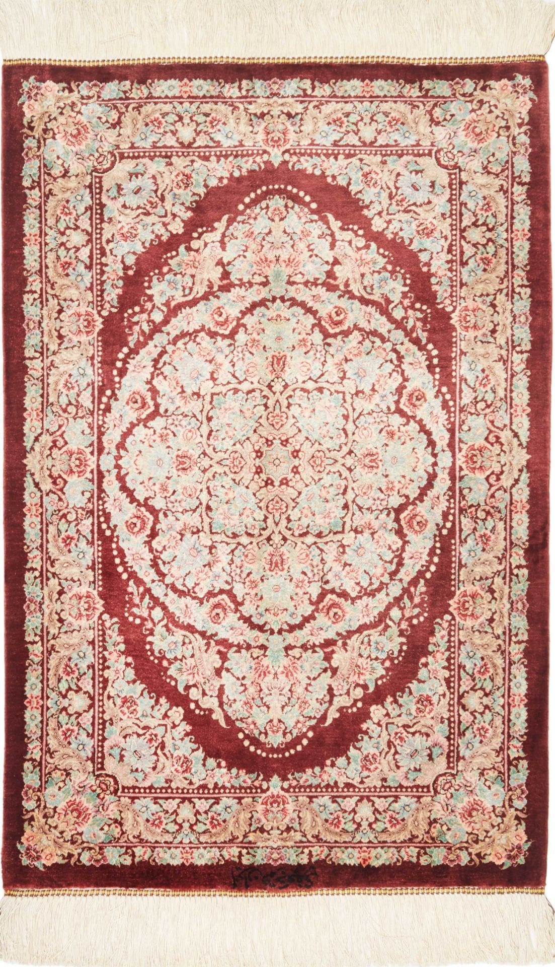 Ghom Teppich 64 x 91 cm, Seide, handgeknüpft, Perserteppich