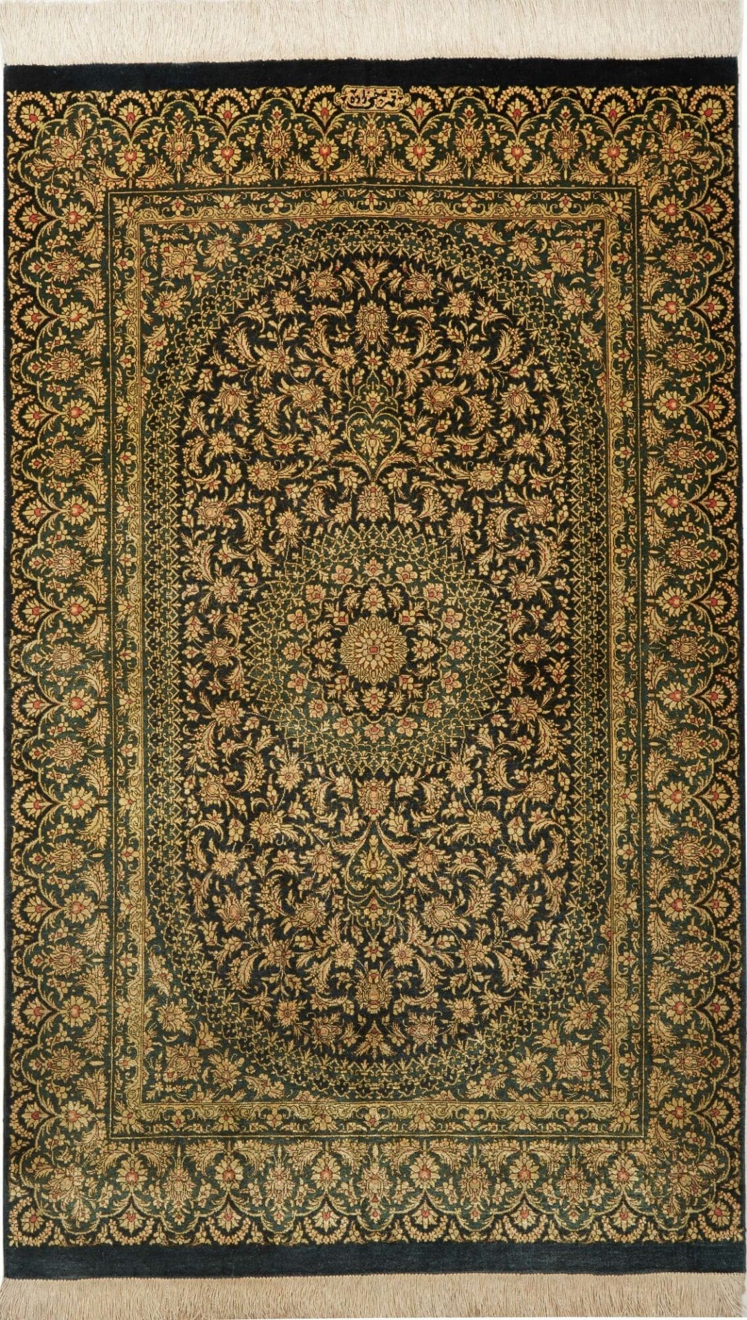 Ghom Teppich 80 x 120cm, florale Seidenmuster, handgeknüpft