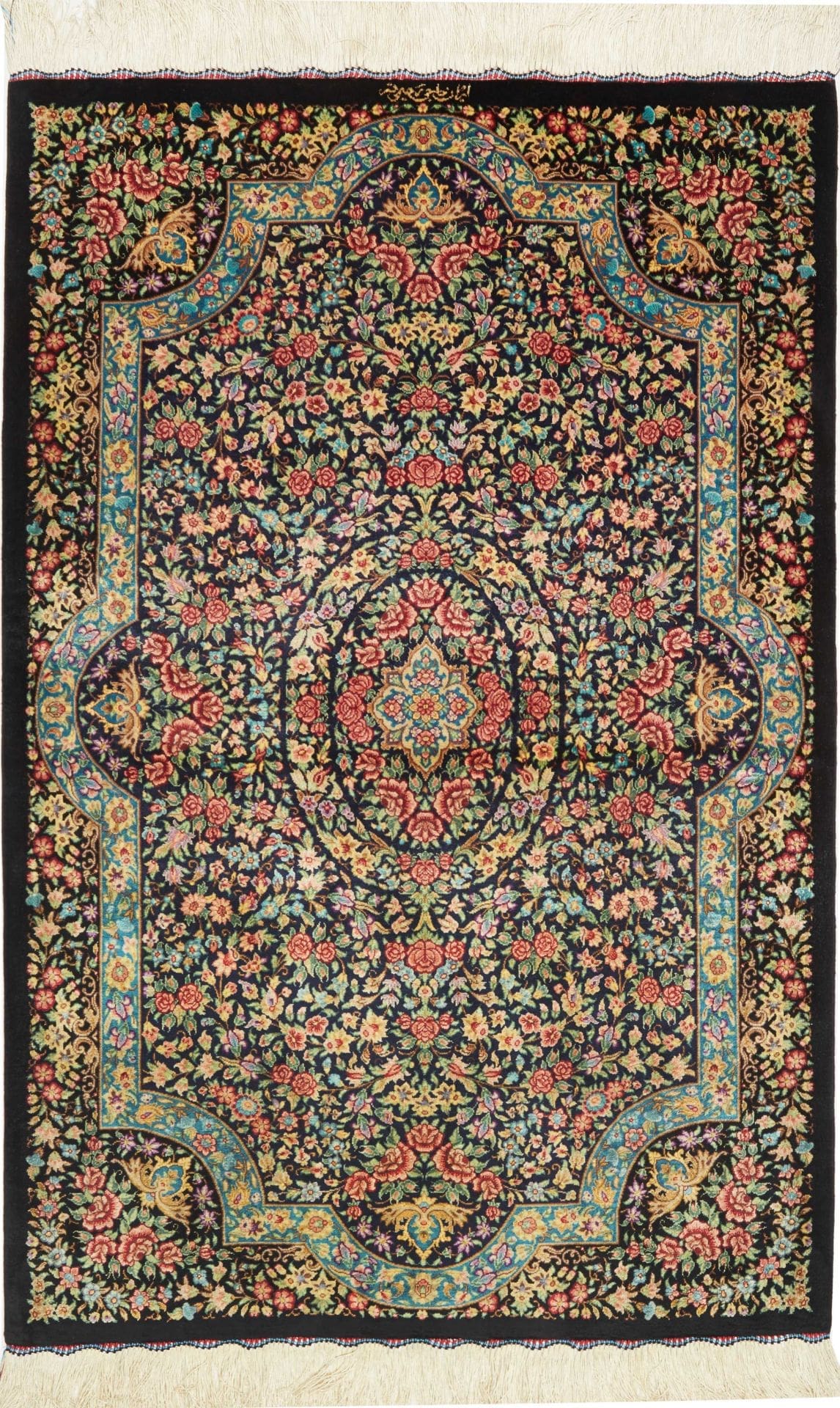 Ghom Teppich 81 x 120 cm, Seide, handgeknüpft, Perserteppich