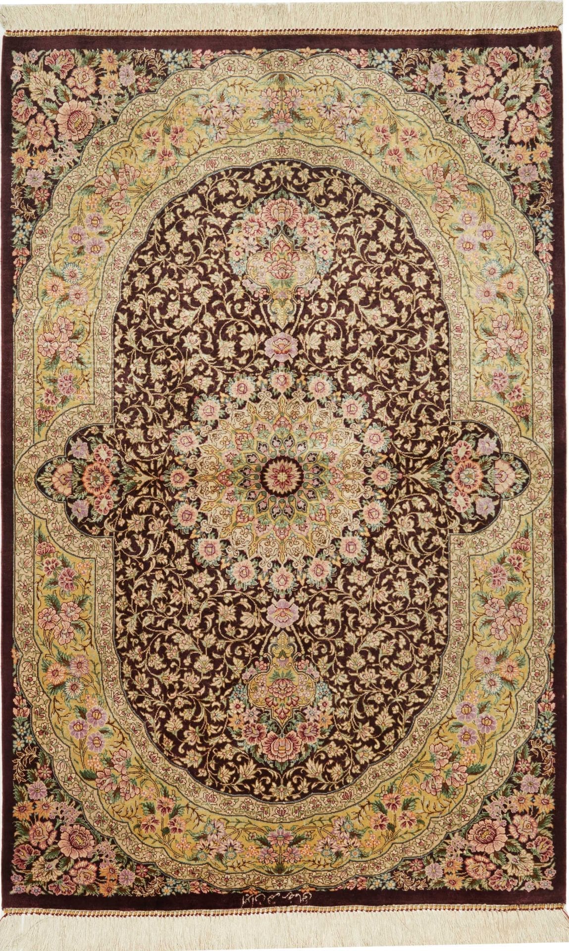 Ghom Teppich 82 x 124 cm, Seide, handgeknüpft, Perserteppich