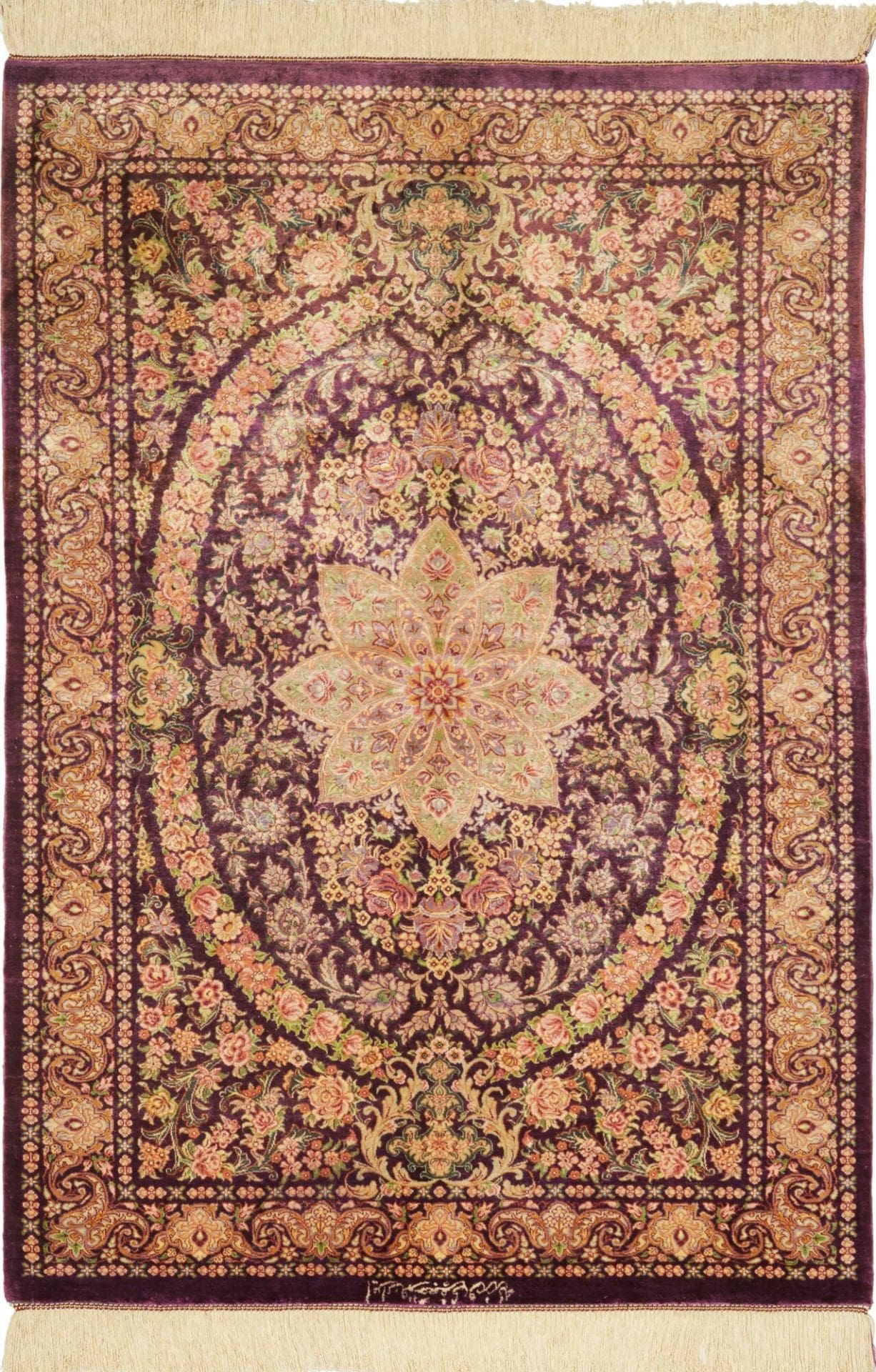 Ghom Teppich 83 x 117cm, Seide, handgeknüpft, Perserteppich