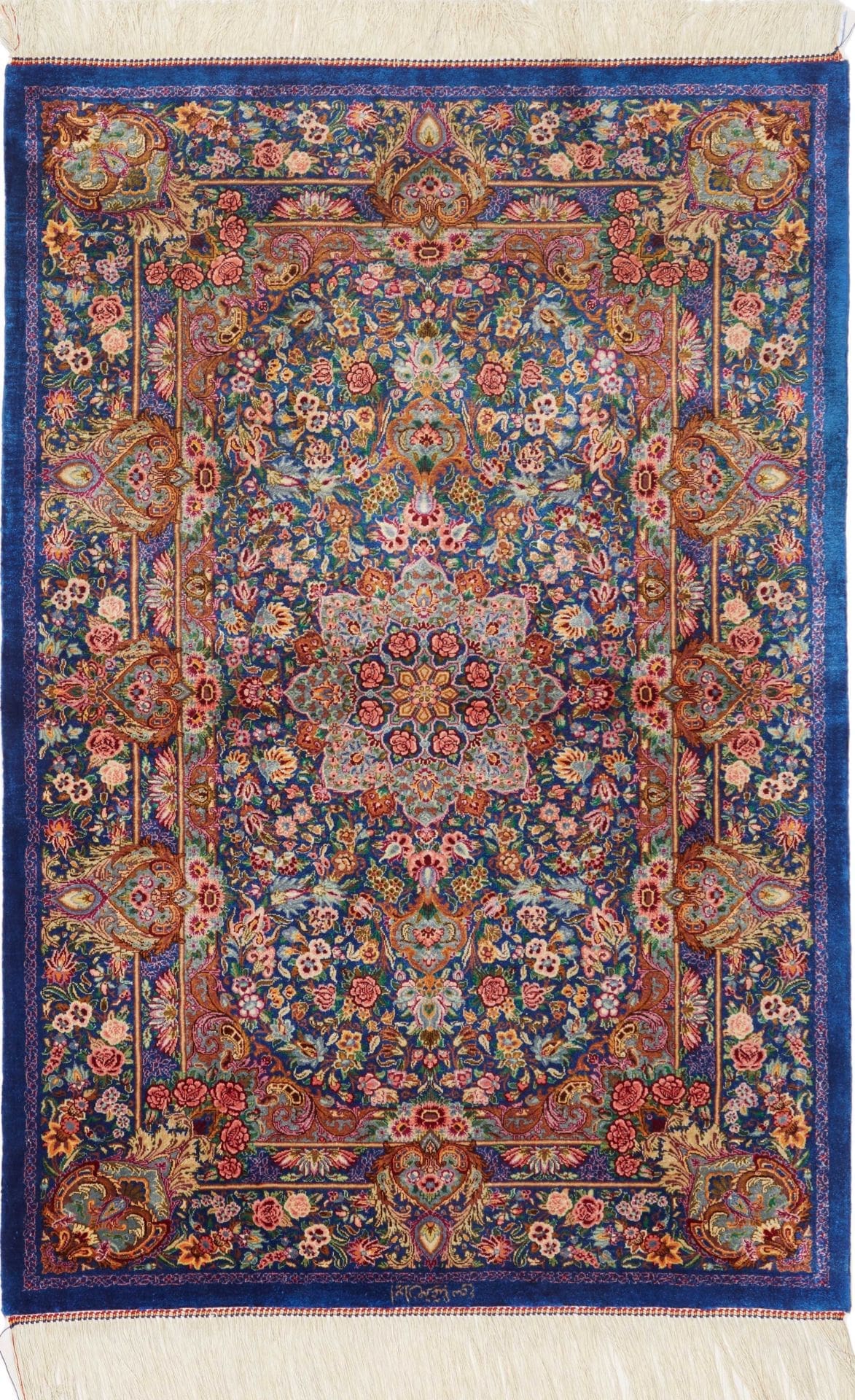Ghom Teppich 83 x 117cm, Seide, handgeknüpft, Perserteppich