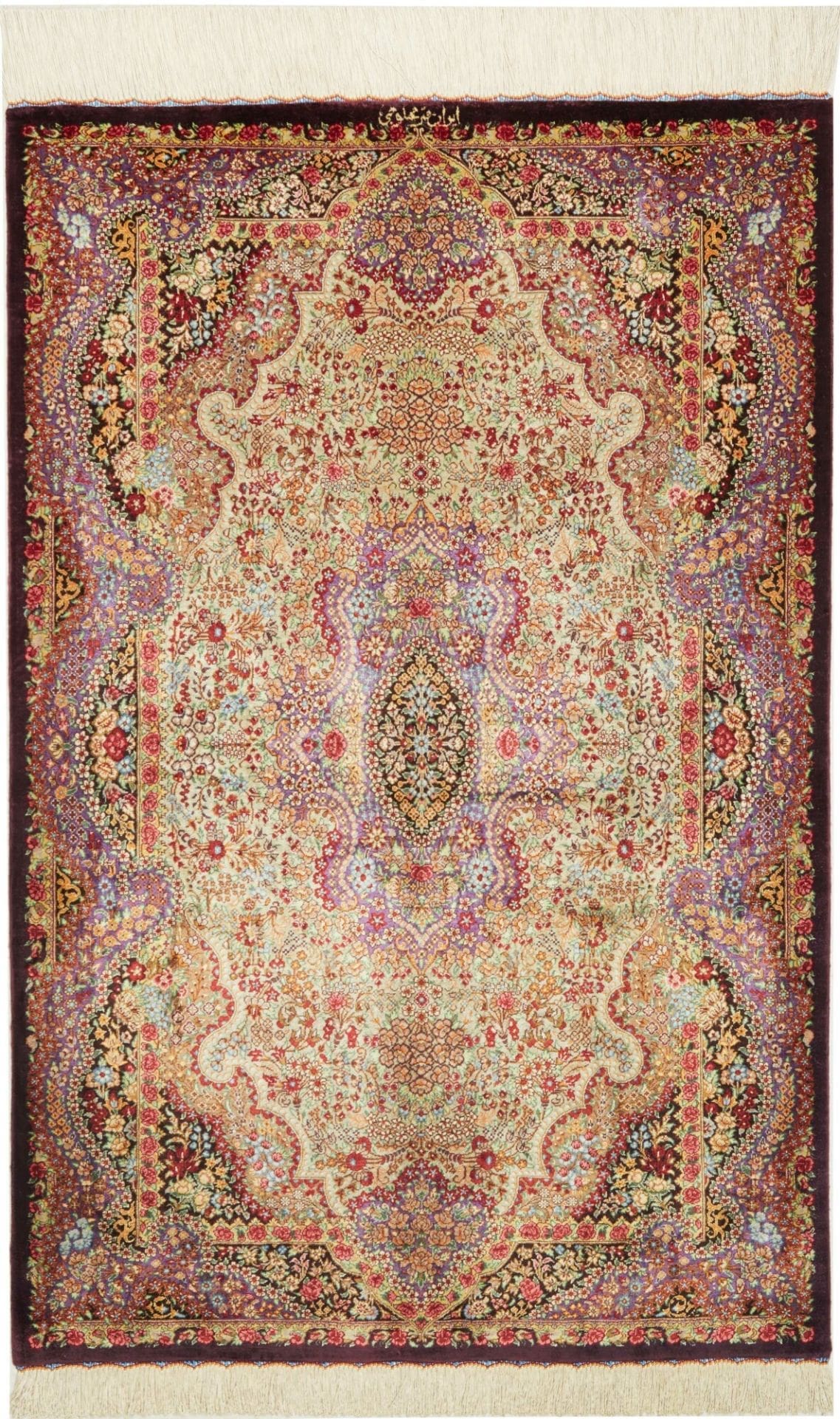 Ghom Teppich 83 x 121cm, florale Muster, Seide, handgeknüpft