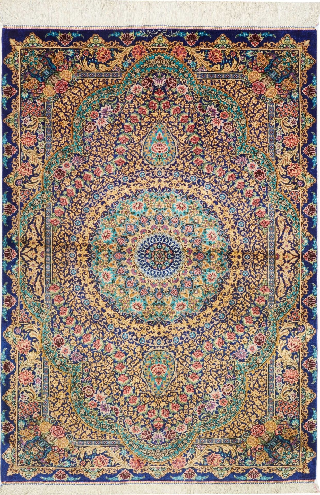 Ghom Teppich 84 x 118cm, Seide, handgeknüpft, Perserteppich