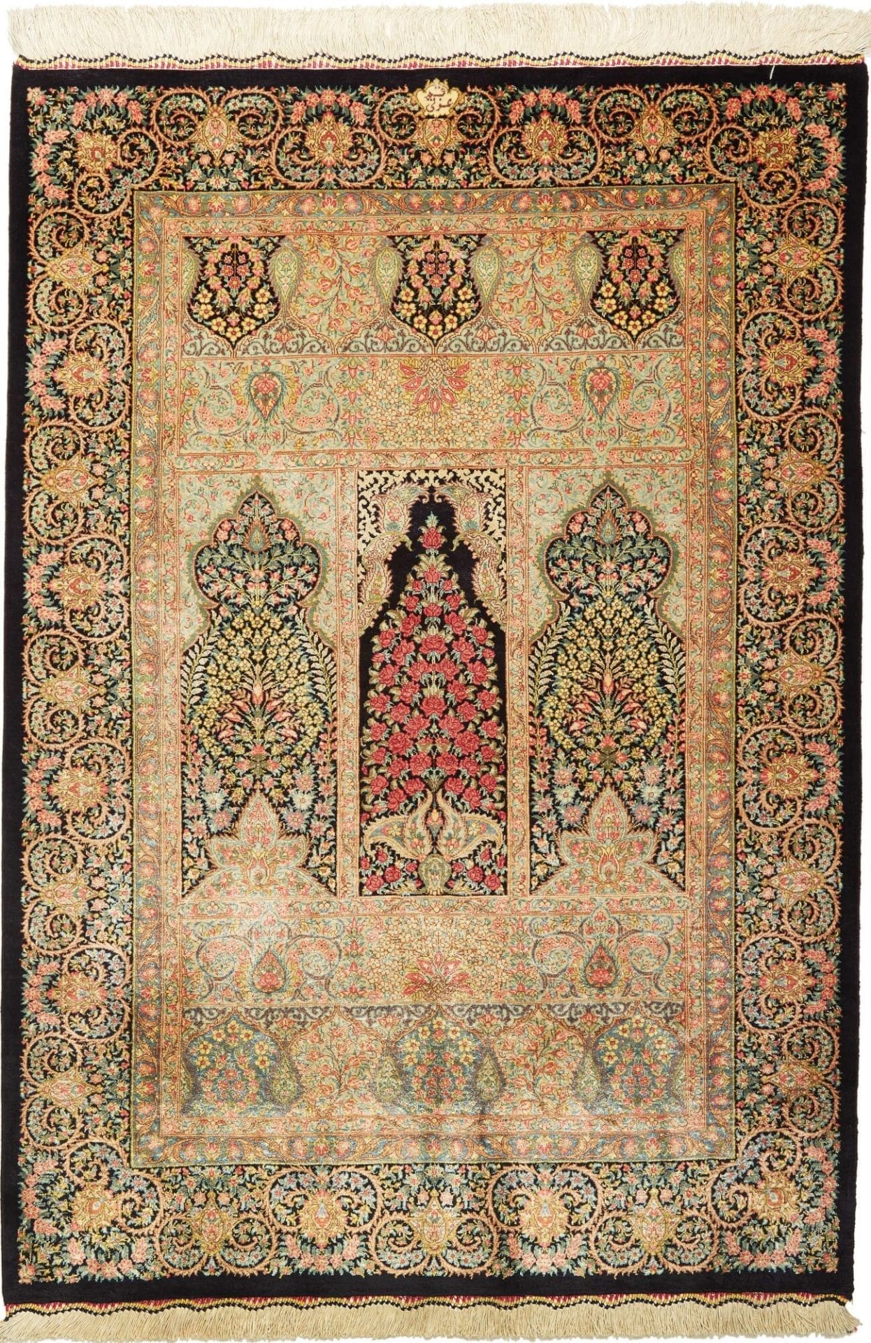 Ghom Teppich 85 x 118 cm, Seide, handgeknüpft, Perserteppich