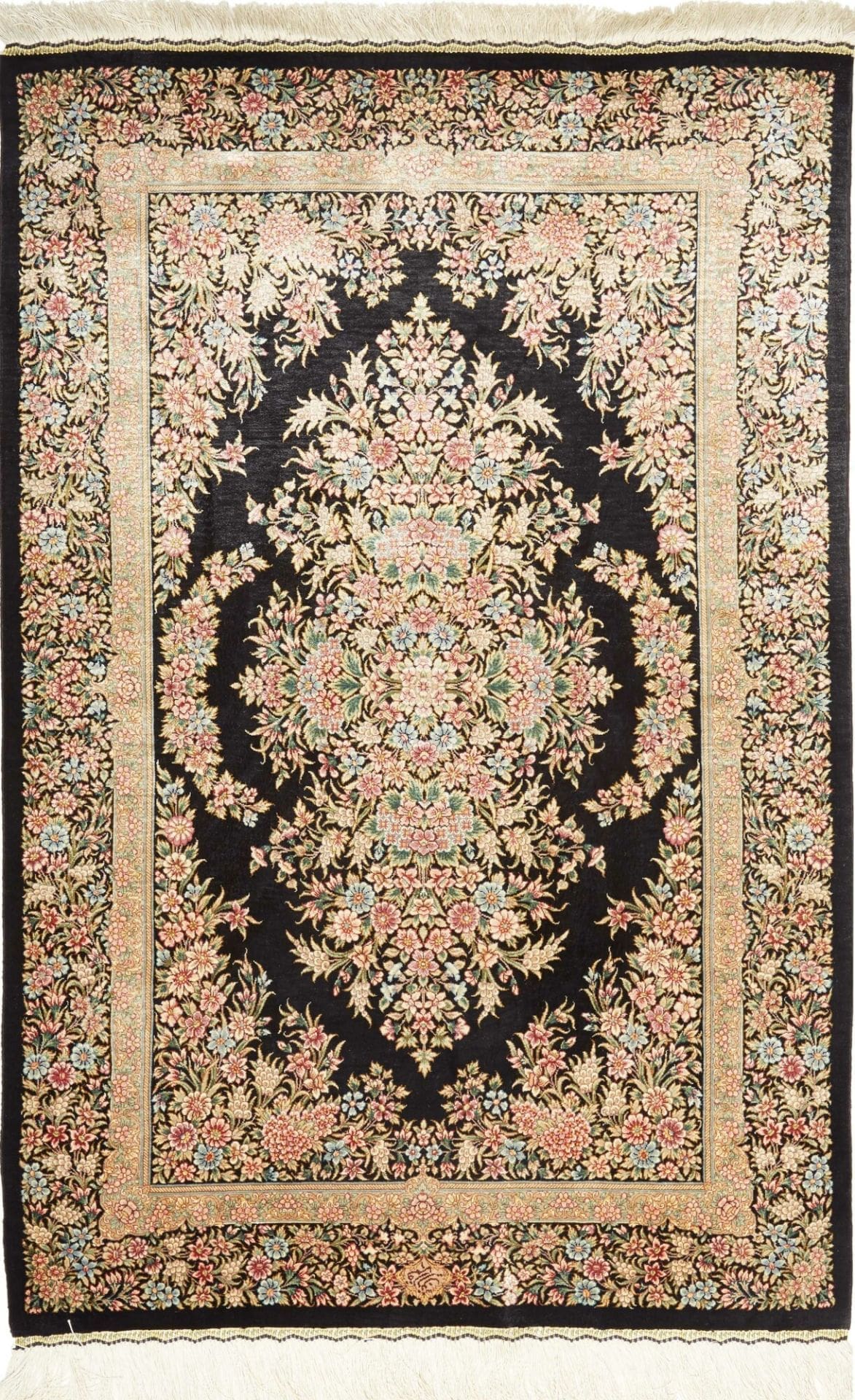 Ghom Teppich 87 x 123cm, Seide, handgeknüpft, Perserteppich