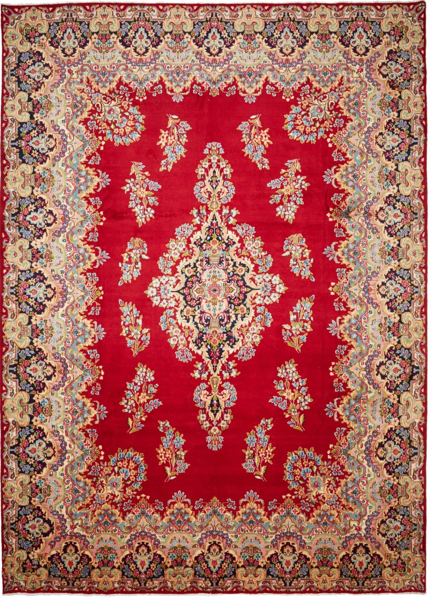 Großer Kirman Teppich 307 x 421cm, florales Muster, handgeknüpft