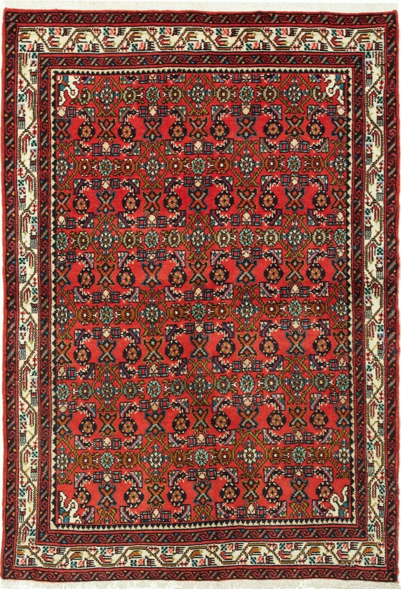 Hamadan Teppich 102 x 149 cm, Herati-Muster, Schurwolle, handgeknüpft