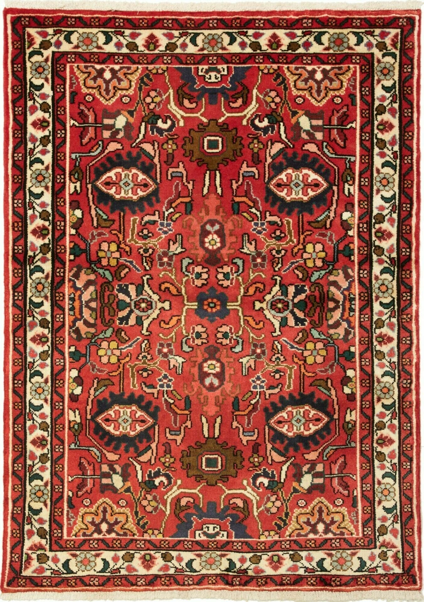 Hamadan Teppich 103 x 140 cm mit Herati-Muster, handgeknüpft