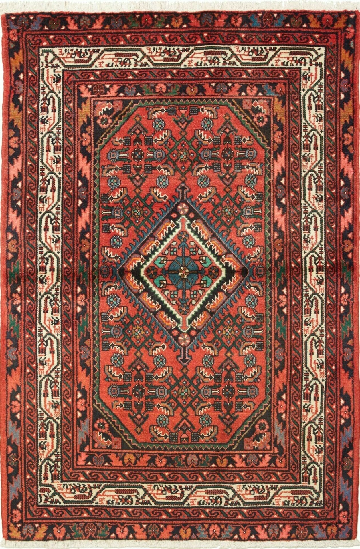 Hamadan Teppich 103 x 150cm, Schurwolle, Herati-Muster, handgeknüpft