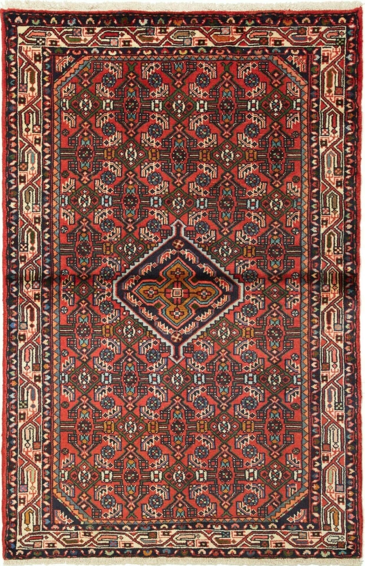 Hamadan Teppich 103 x 152 cm, Herati-Muster, handgeknüpft