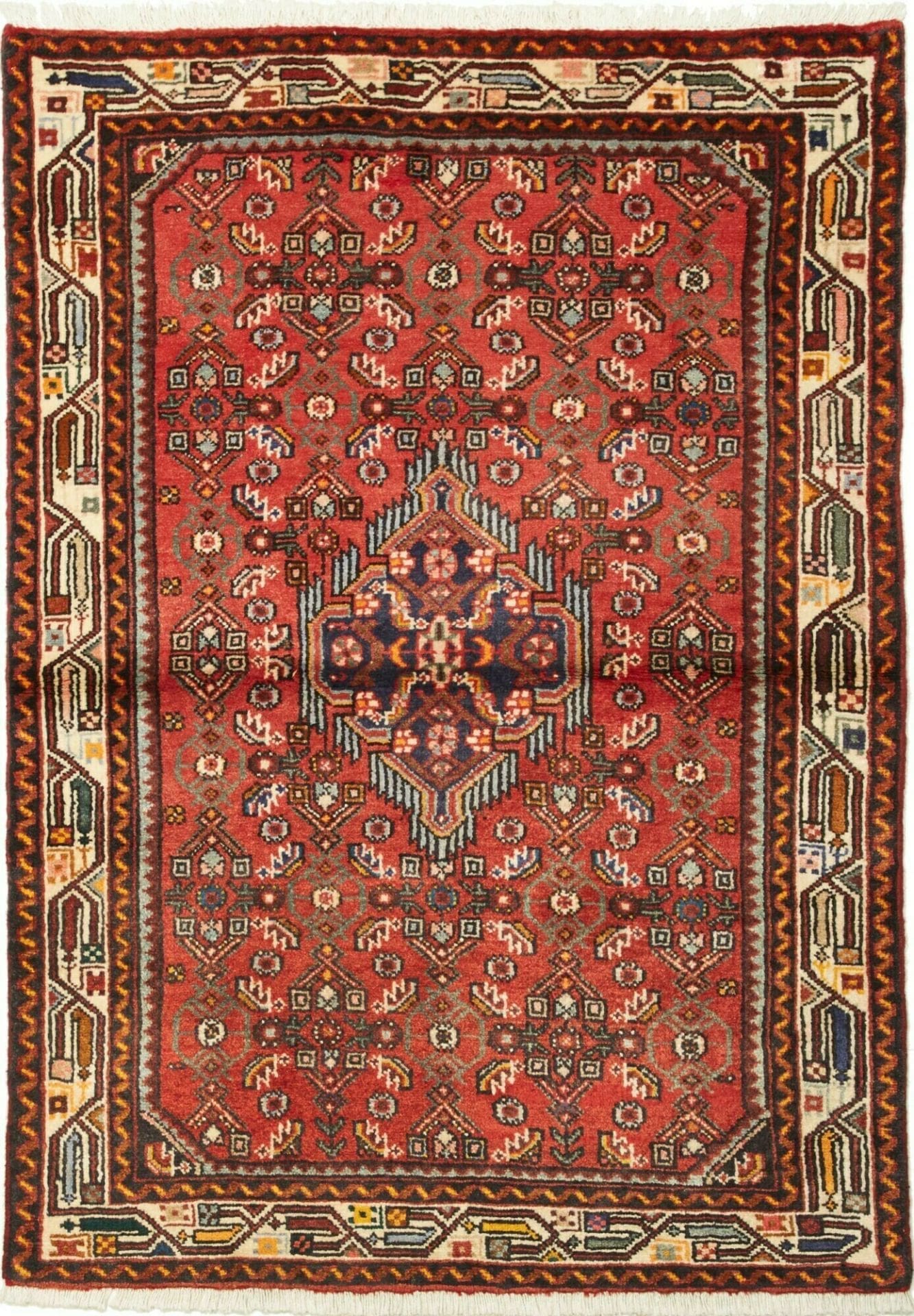 Hamadan Teppich 105 x 140cm - Herati-Muster, Schurwolle, handgeknüpft