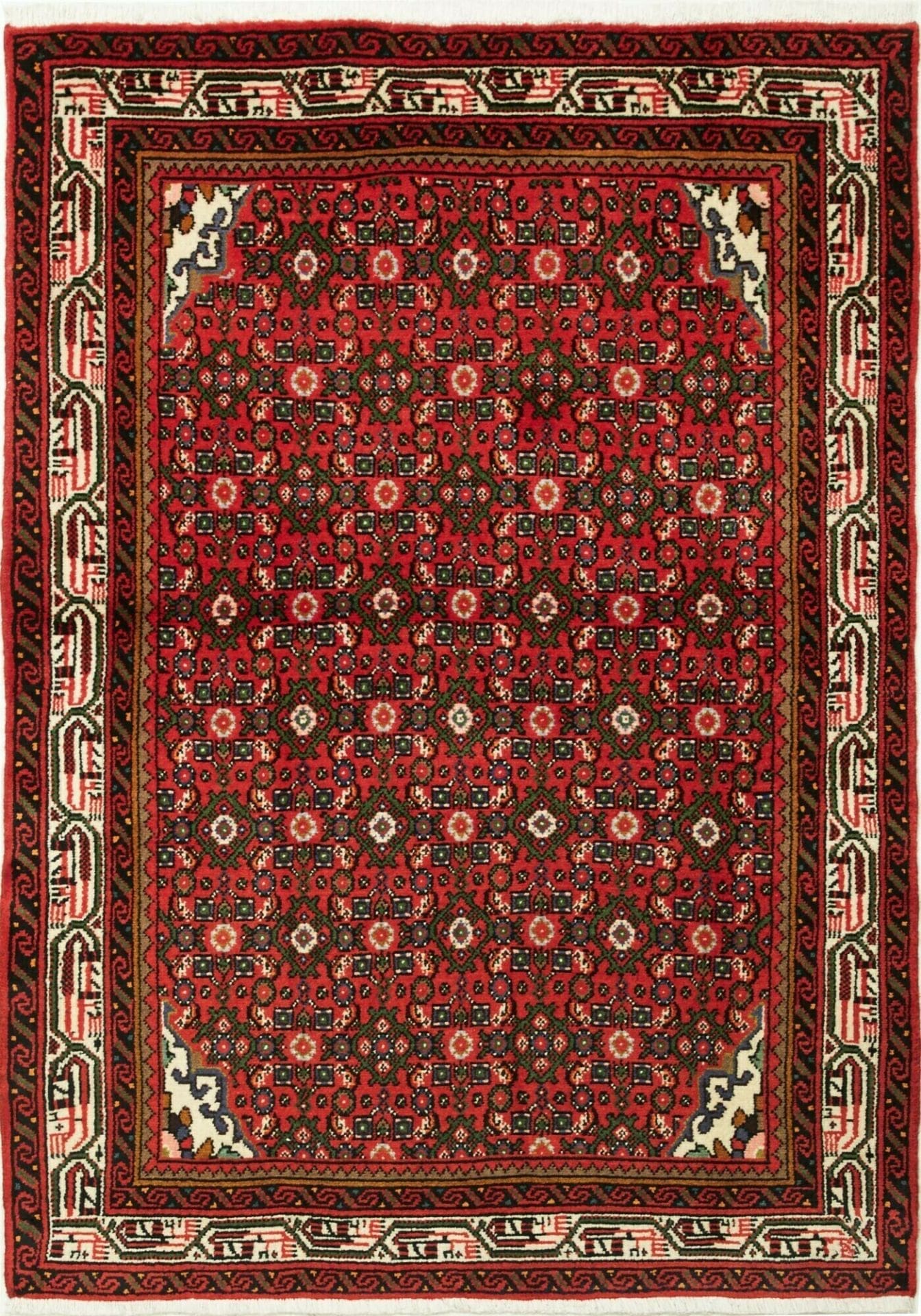 Hamadan Teppich 105 x 145cm, Schurwolle, Herati-Muster, handgeknüpft