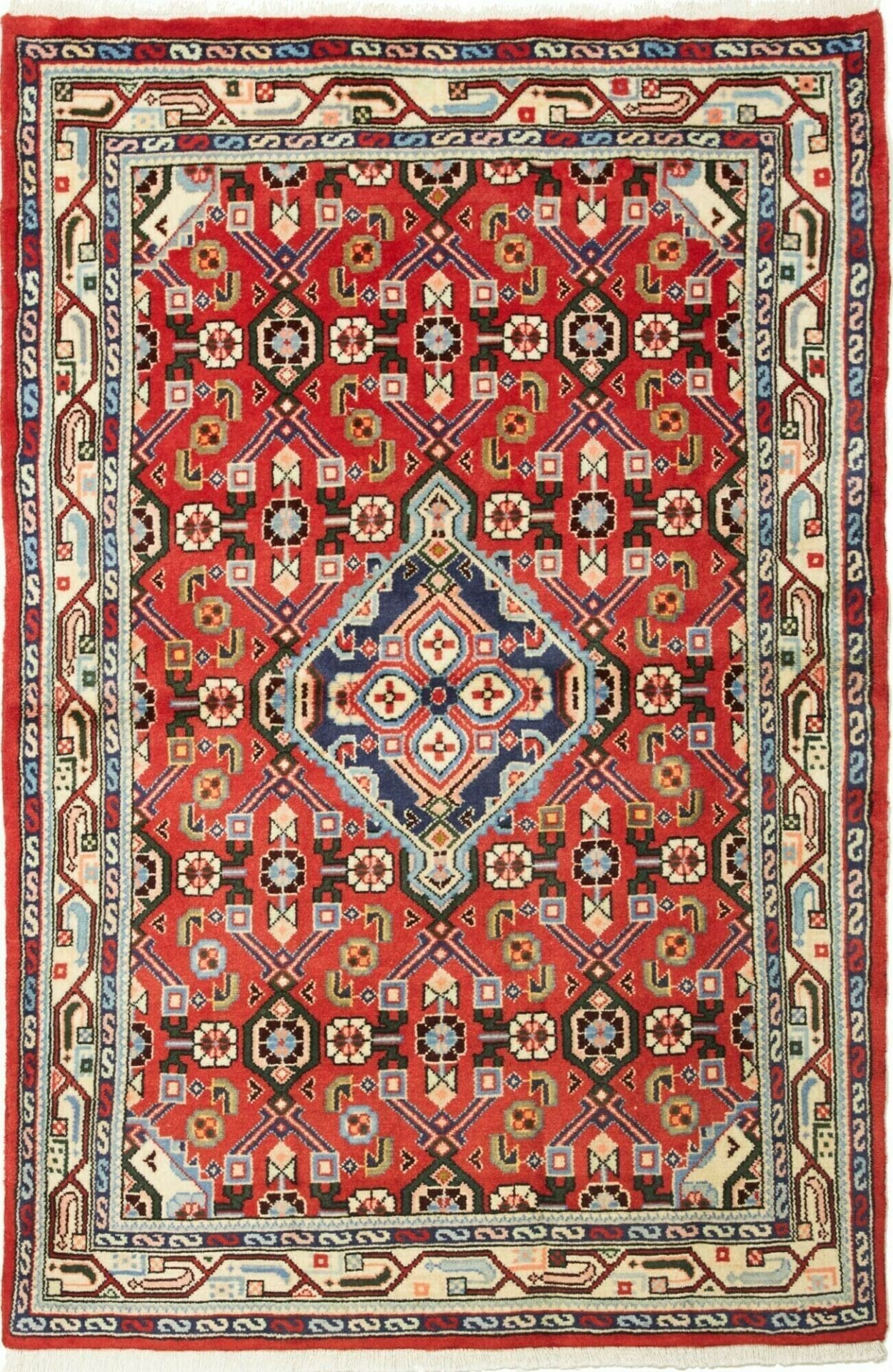 Hamadan Teppich 105 x 154cm, Schurwolle, Herati-Muster, handgeknüpft