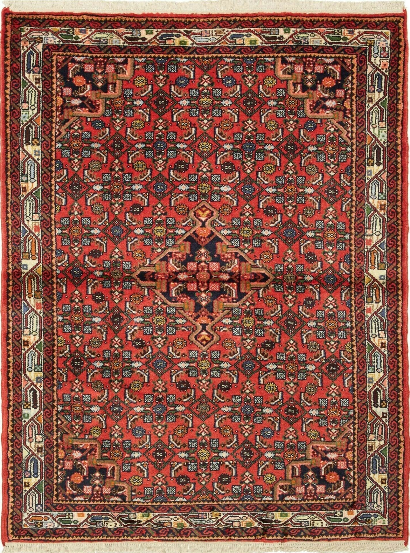 Hamadan Teppich 106 x 136cm, Herati-Muster, handgeknüpft, Perserteppich