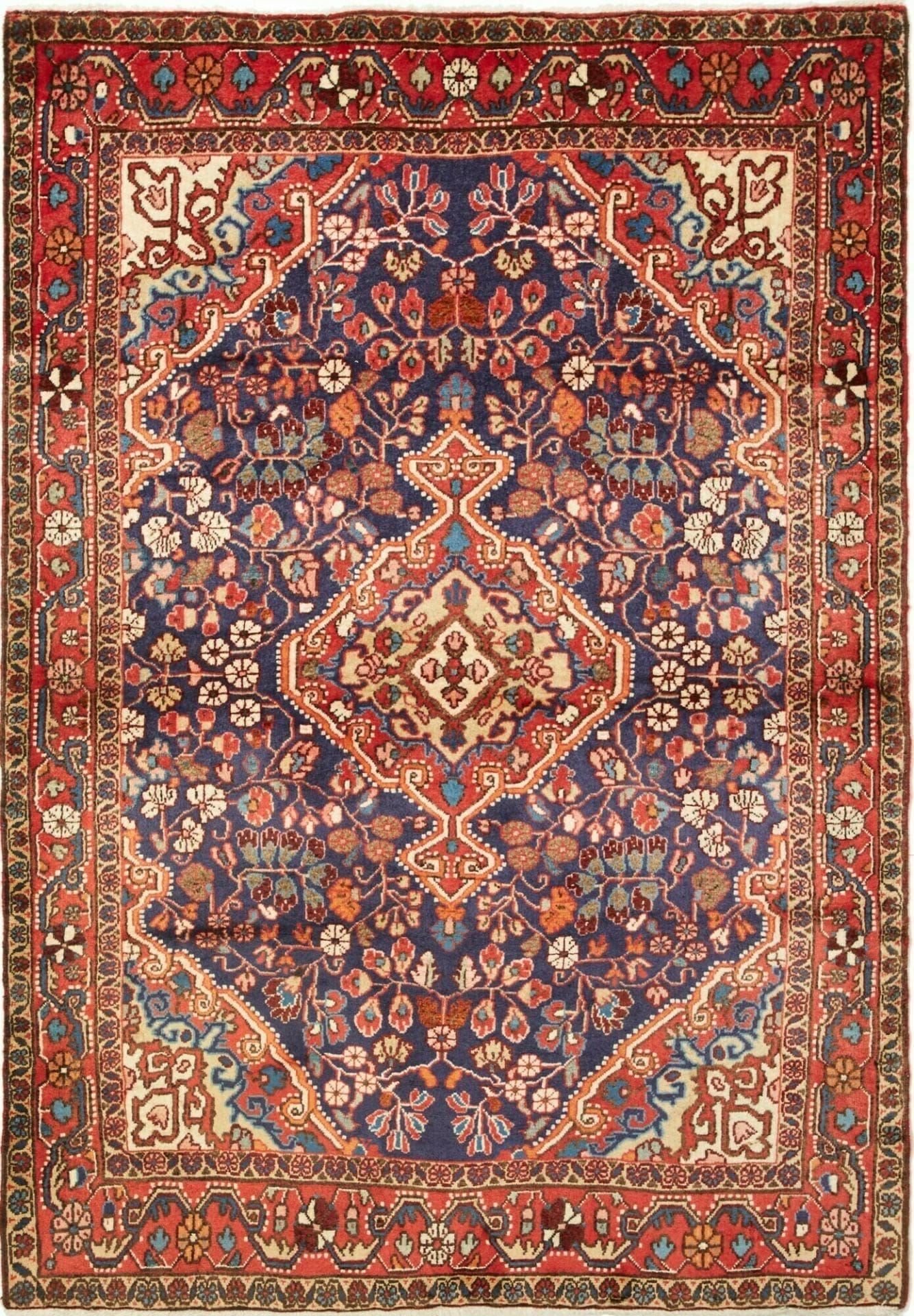 Hamadan Teppich 106 x 151 cm, Schurwolle, geometrisches Muster, handgeknüpft