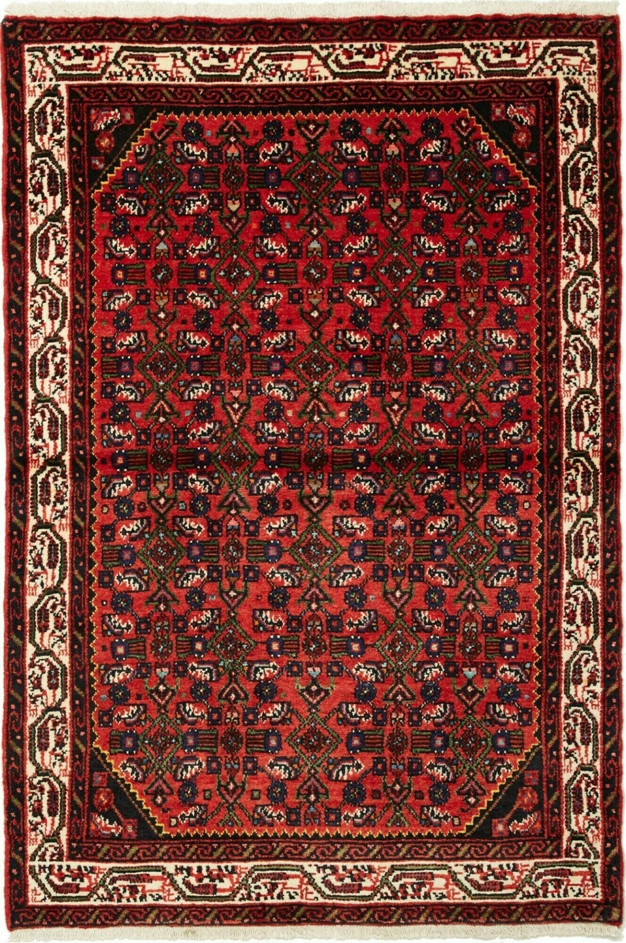 Hamadan Teppich 107 x 157cm, Schurwolle, Herati-Muster, handgeknüpft