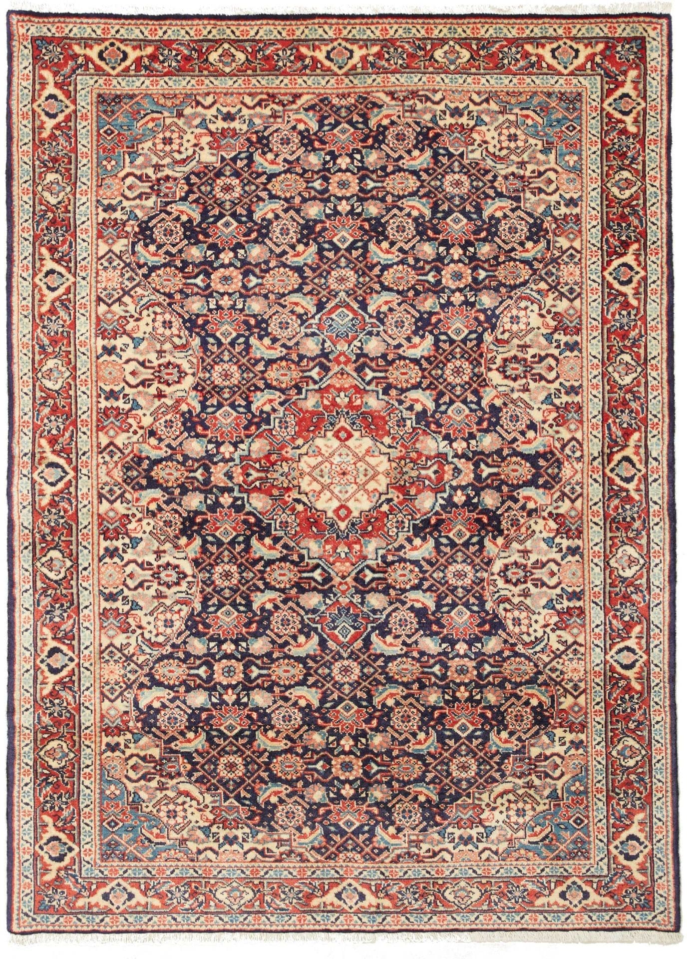 Hamadan Teppich 108 x 144 cm, Schurwolle, geometrisches Muster, handgeknüpft