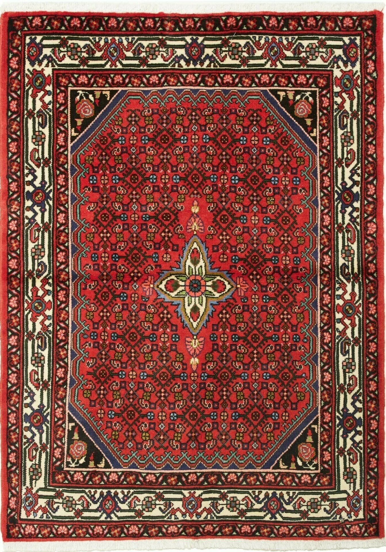 Hamadan Teppich 109 x 147 cm, handgeknüpft, Schurwolle, Herati-Muster