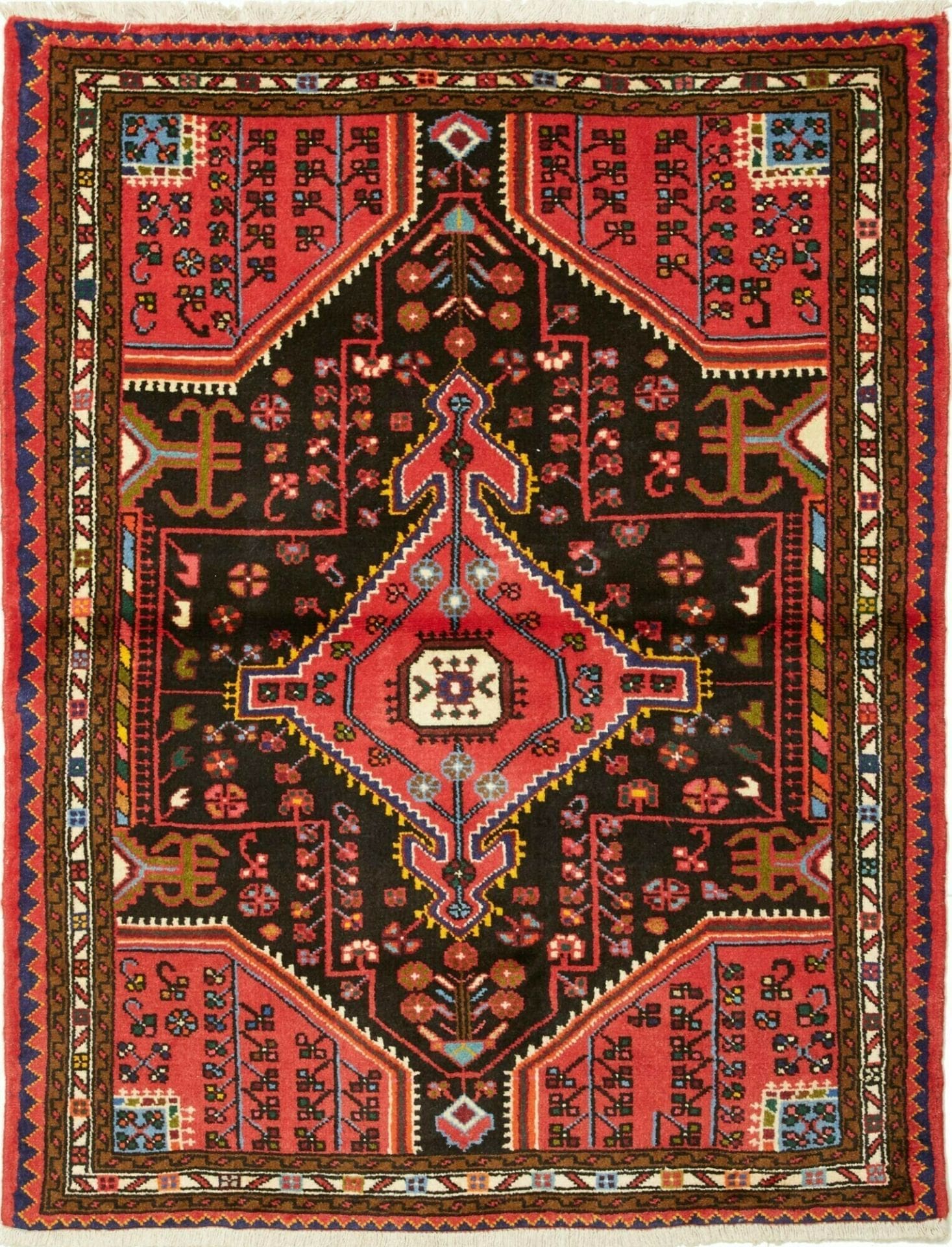 Hamadan Teppich 110 x 139 cm, Herati-Muster, Schurwolle, handgeknüpft