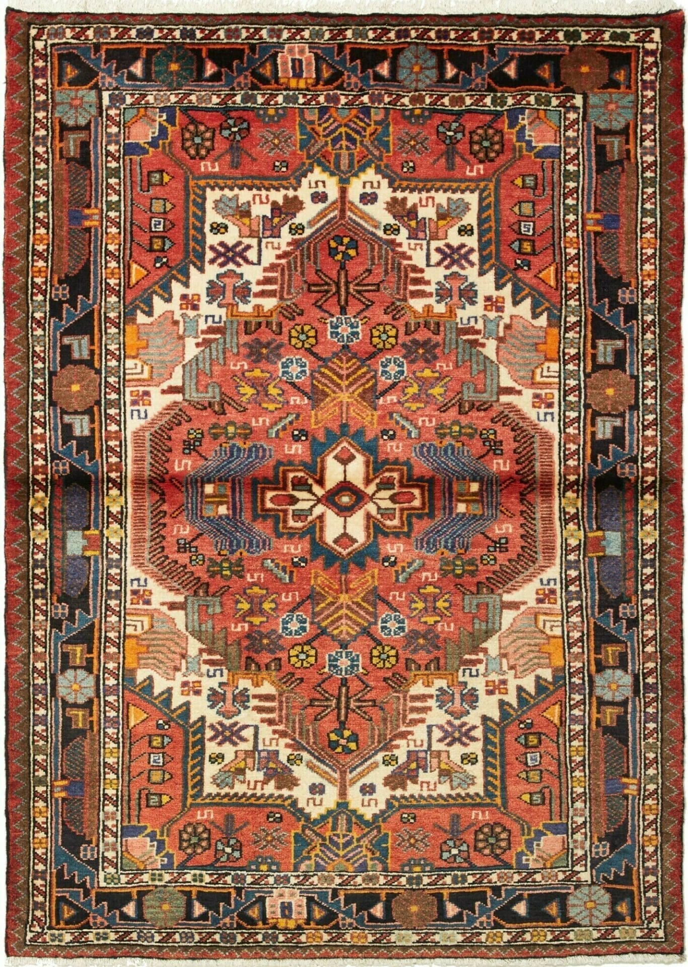 Hamadan Teppich 110 x 152 cm, Schurwolle, Herati-Muster, handgeknüpft