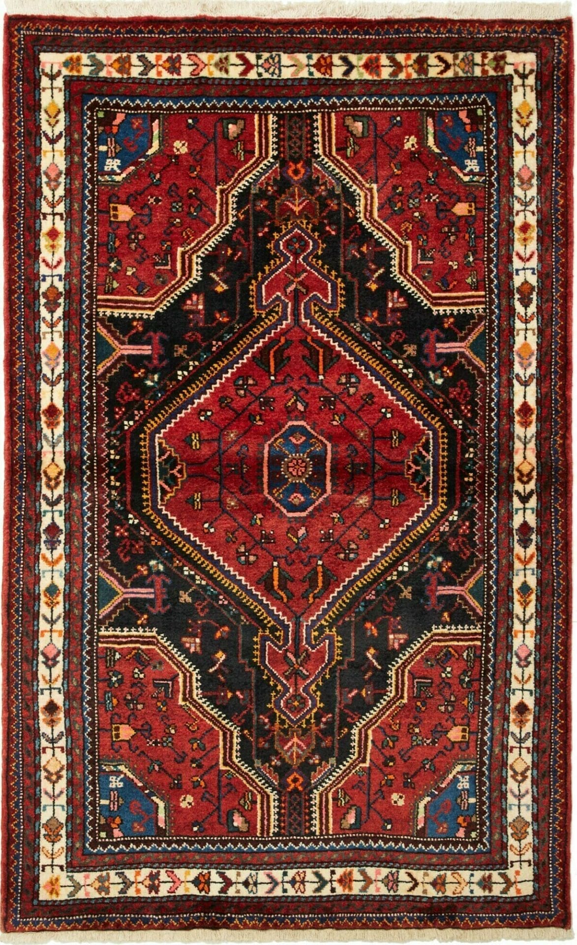 Hamadan Teppich 110 x 170cm, Schurwolle, geometrisches Muster, handgeknüpft