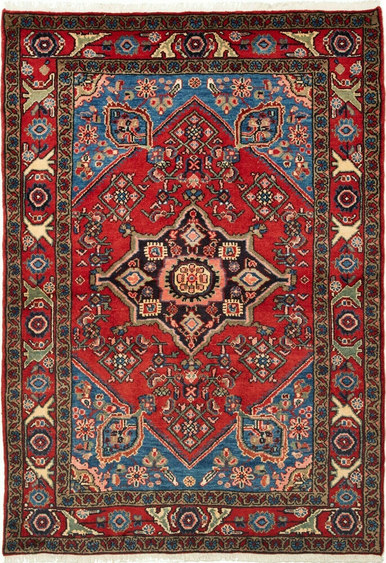 Hamadan Teppich 112 x 158 cm, Schurwolle, Herati-Muster, handgeknüpft