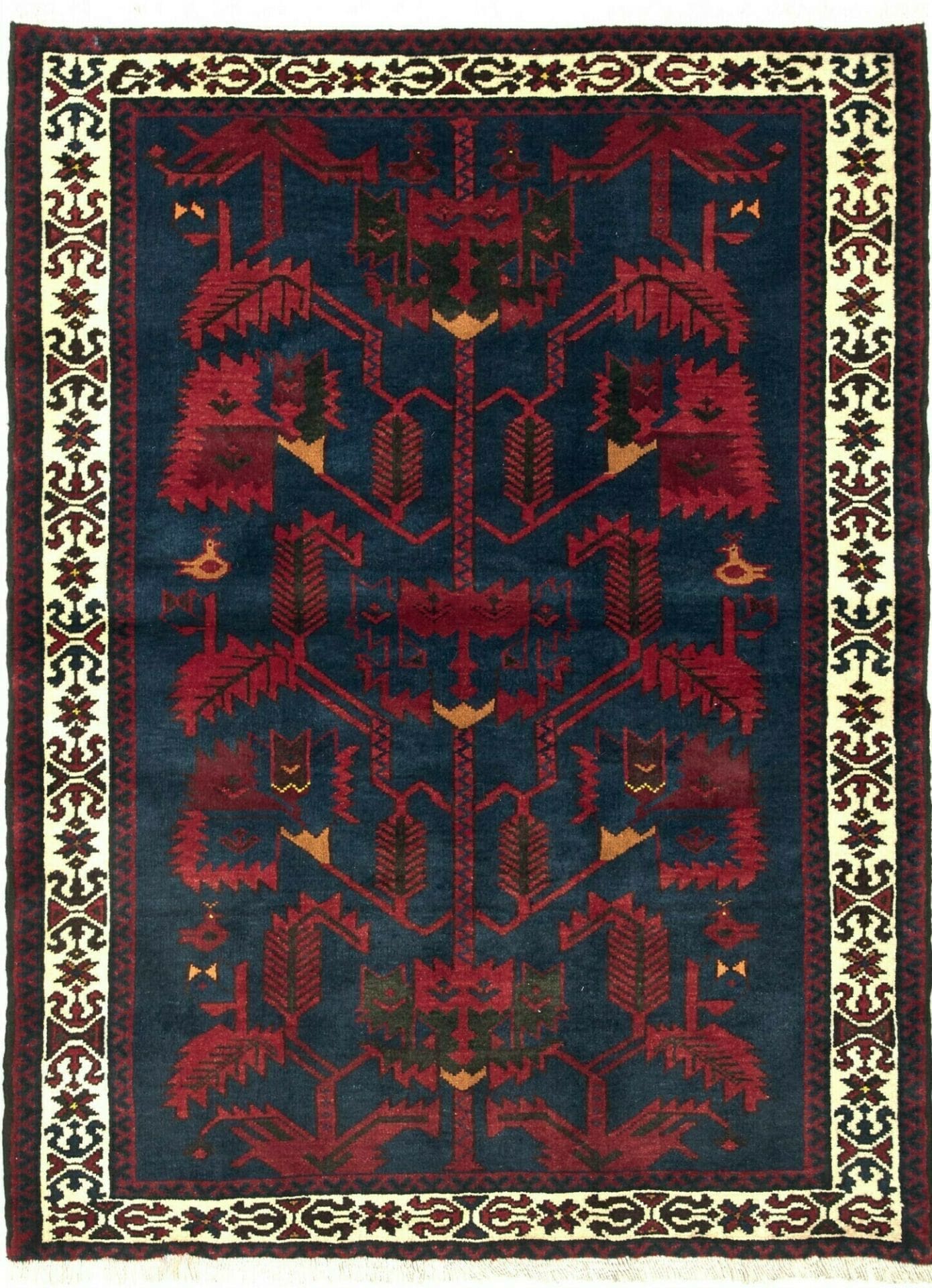 Hamadan Teppich 113 x 147cm, handgeknüpft, aus Schurwolle, Herati-Muster