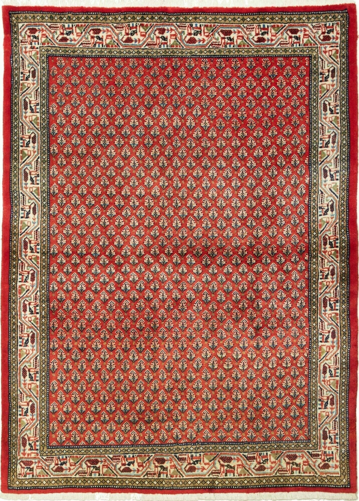 Hamadan Teppich 113 x 150 cm, Schurwolle, geometrisches Muster, handgeknüpft