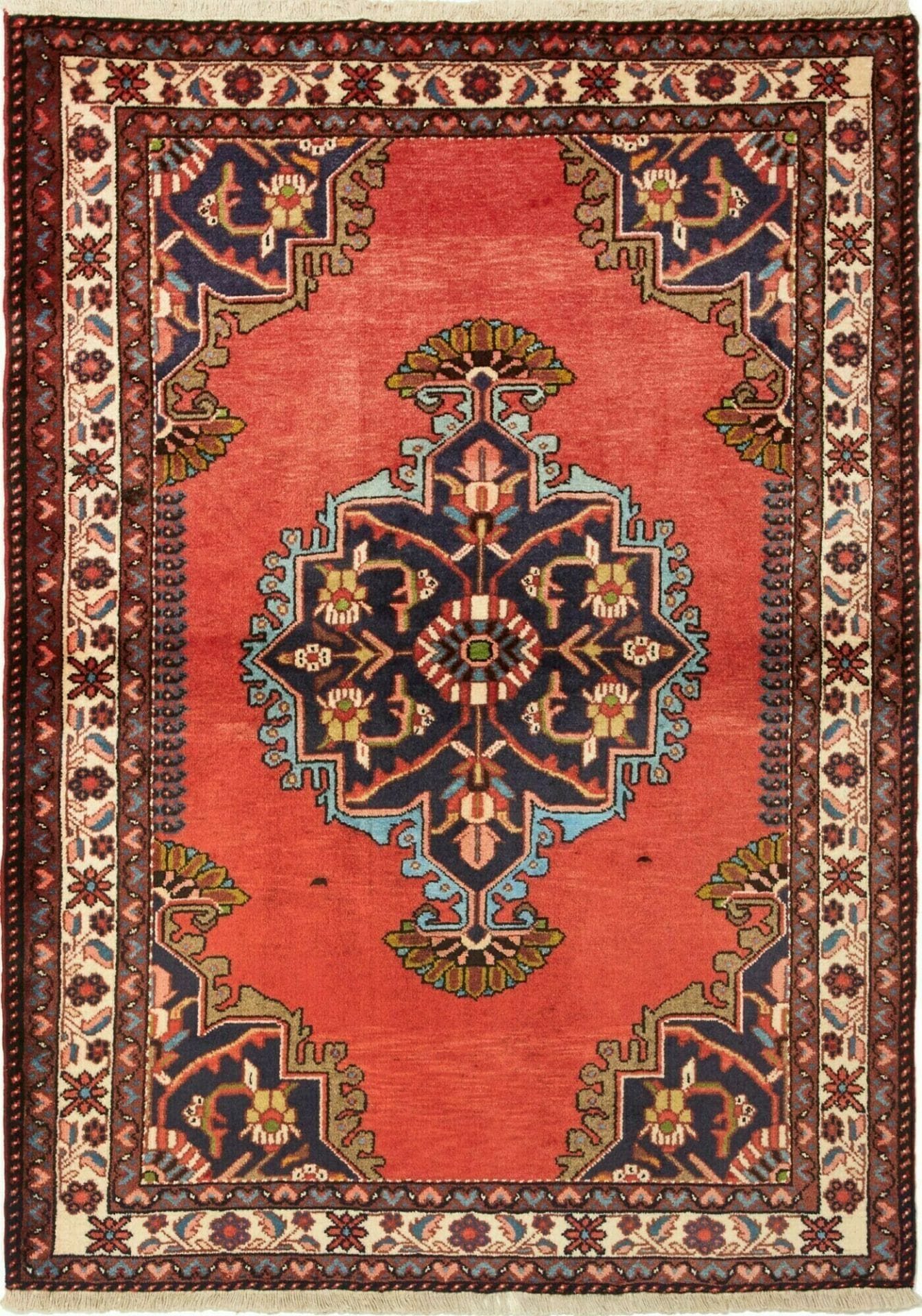 Hamadan Teppich 113 x 157 cm, Schurwolle, Herati-Muster, handgeknüpft