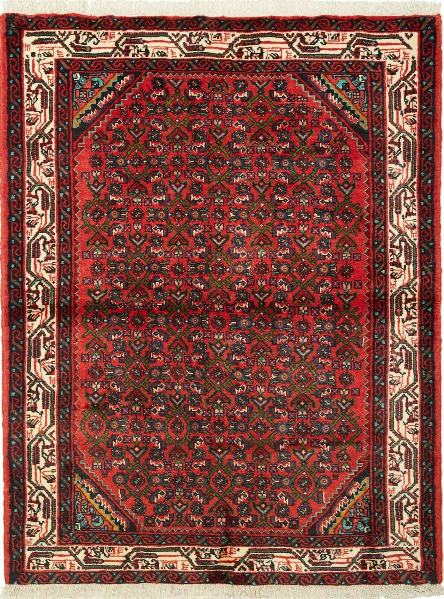 Hamadan Teppich 117 x 148cm, handgeknüpft, Schurwolle, Herati-Muster