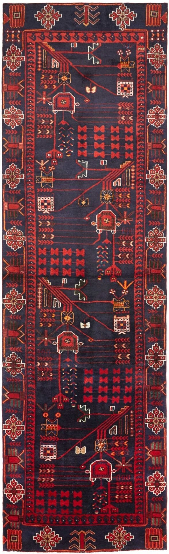 Hamadan Teppich 120 x 400cm, Herati-Muster, Schurwolle, handgeknüpft