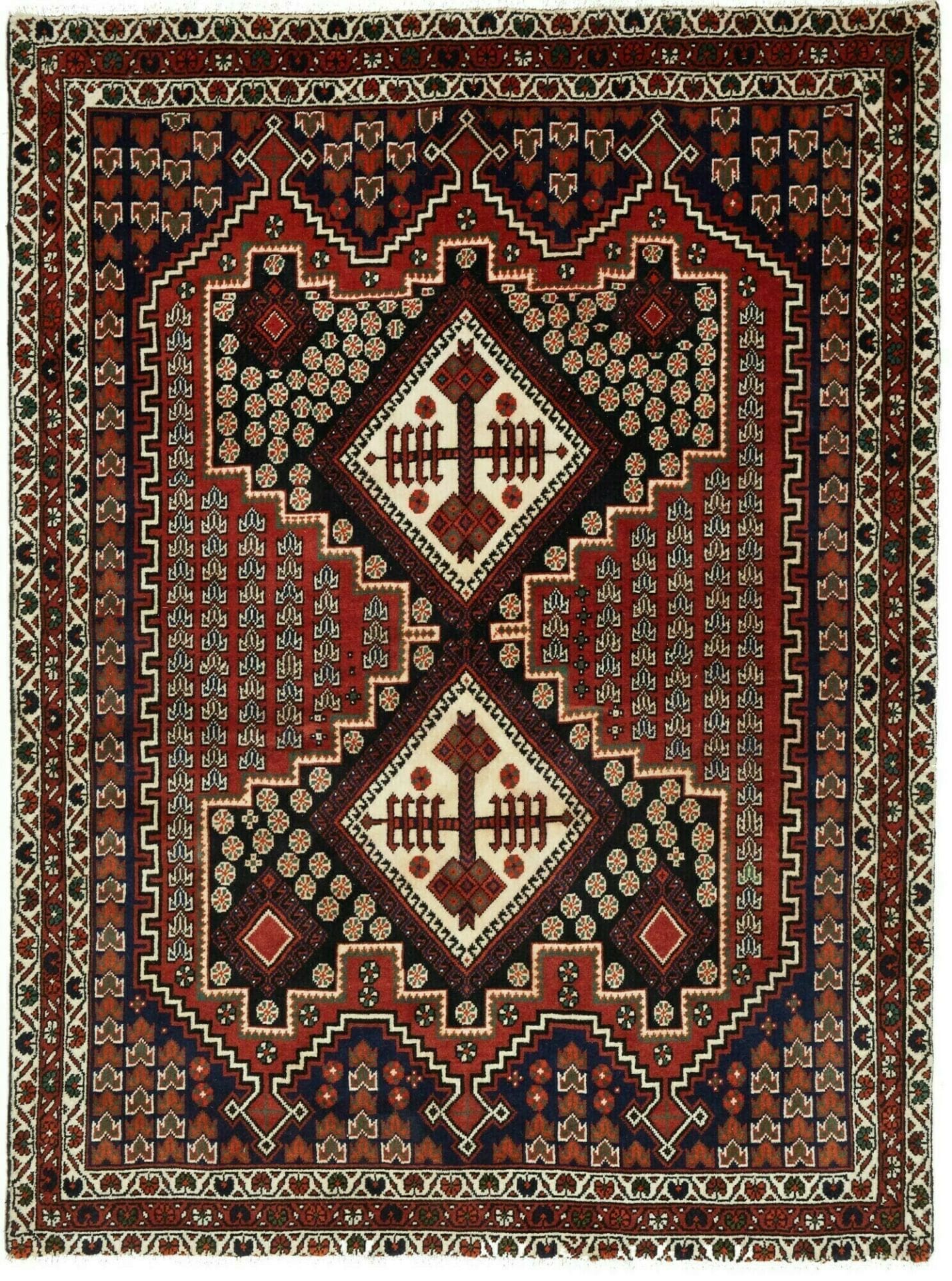 Hamadan Teppich 135 x 180 cm, Herati-Muster, Schurwolle, handgeknüpft