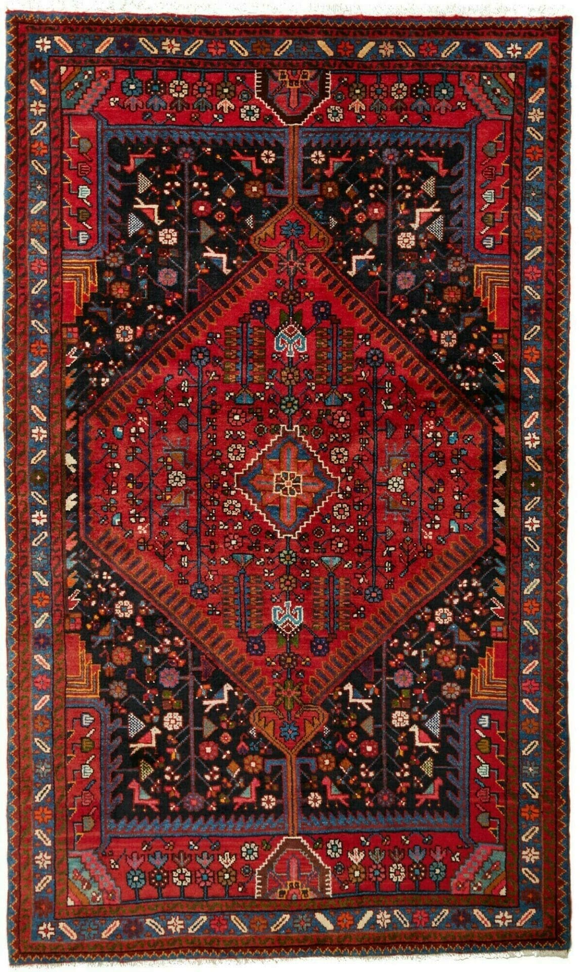 Hamadan Teppich 138 x 226cm, geometrisches Design, handgeknüpft