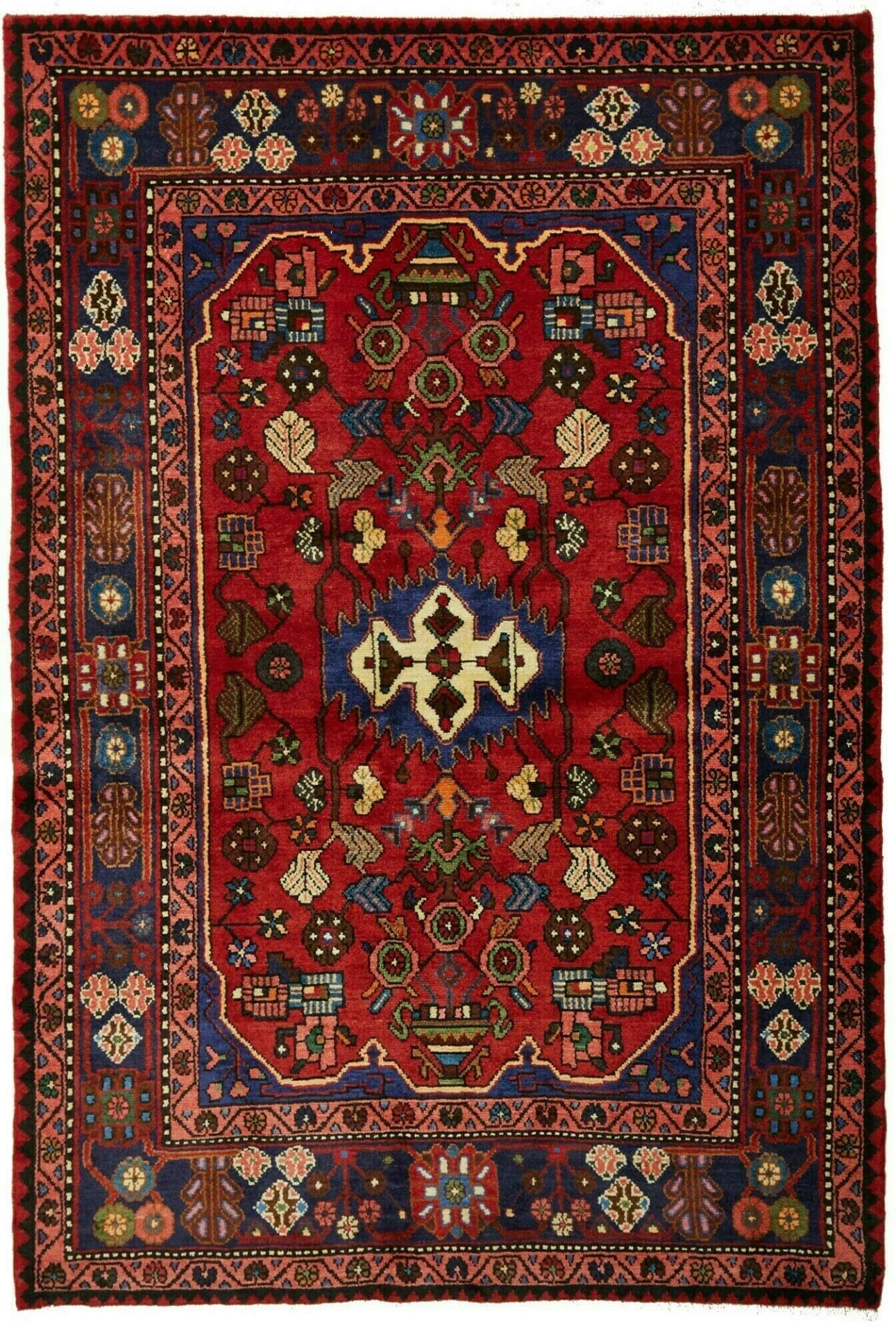 Hamadan Teppich 139 x 202cm, Schurwolle, Herati-Muster, handgeknüpft