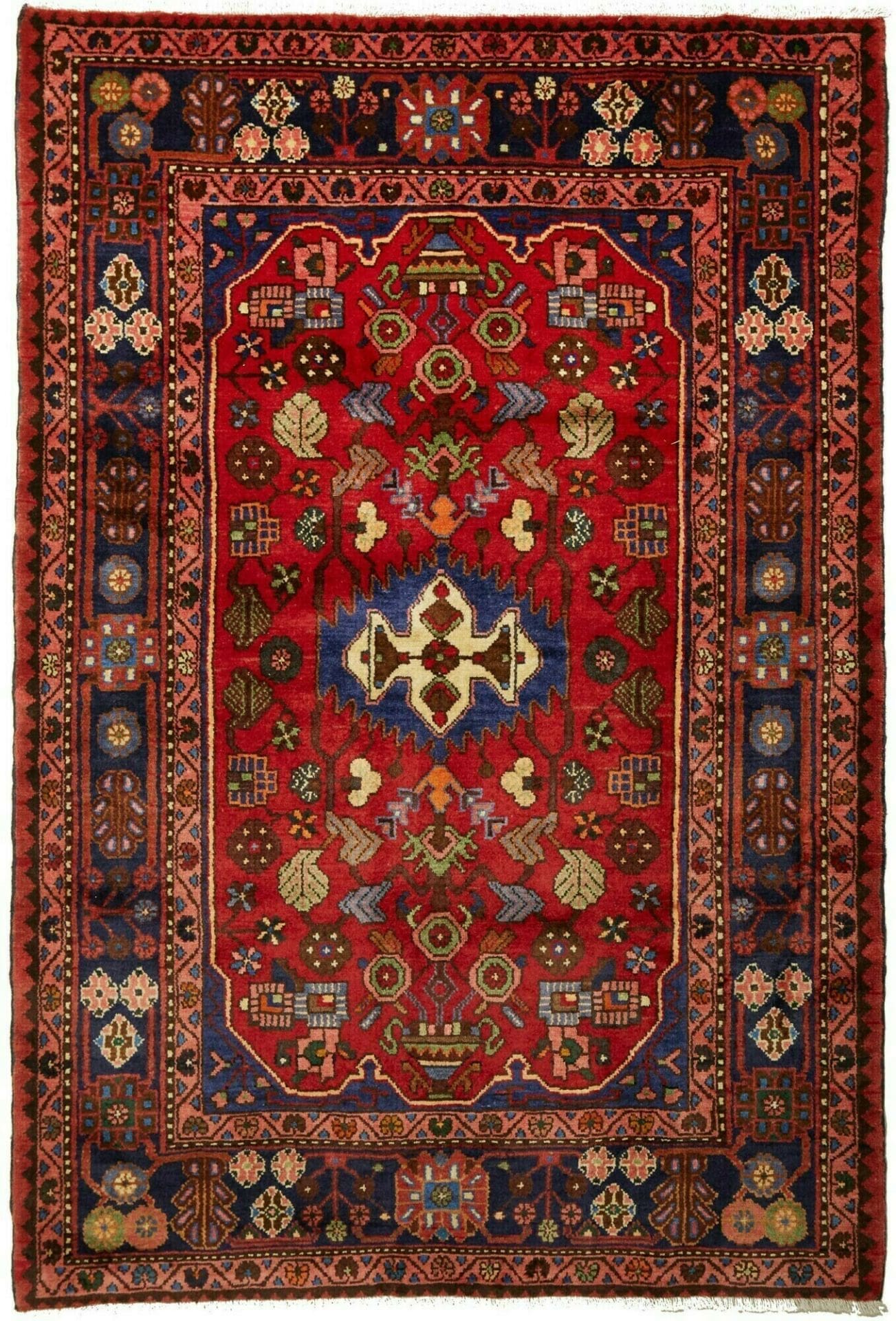 Hamadan Teppich 143 x 205 cm, Schurwolle, Herati-Muster, handgeknüpft