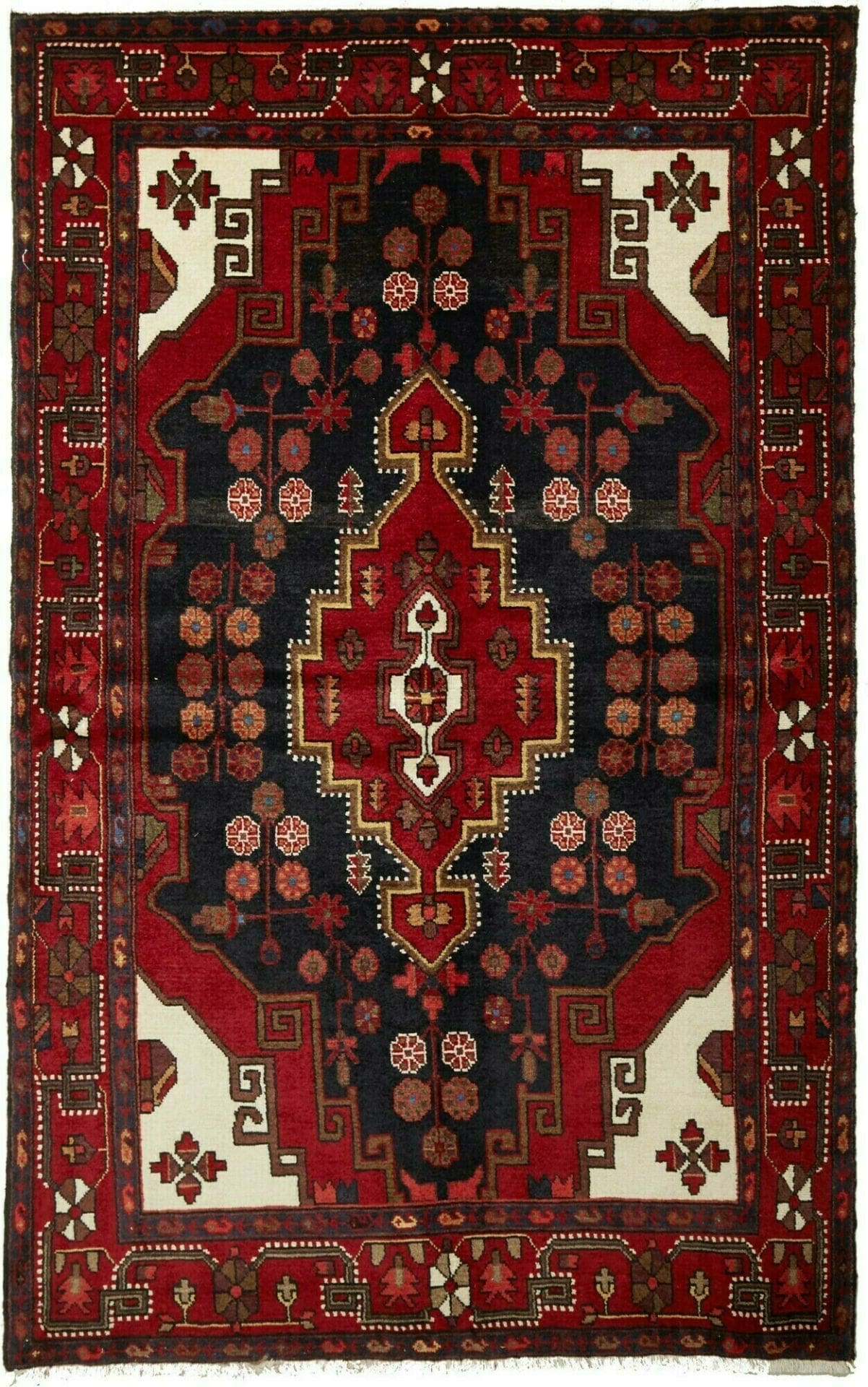 Hamadan Teppich 144 x 224cm, geometrisches Muster, handgeknüpft