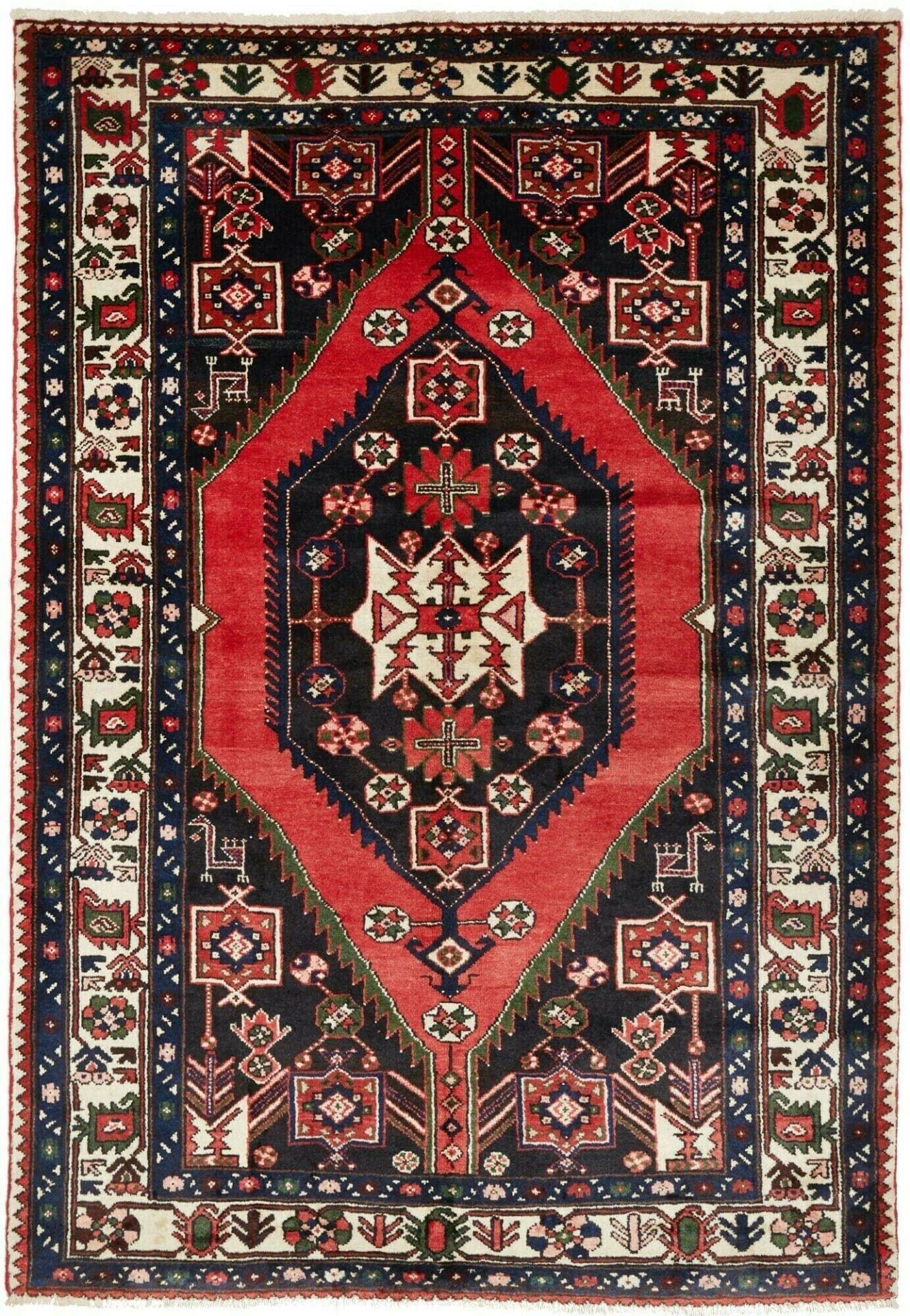 Hamadan Teppich 145 x 202cm, Schurwolle, Herati-Muster, handgeknüpft