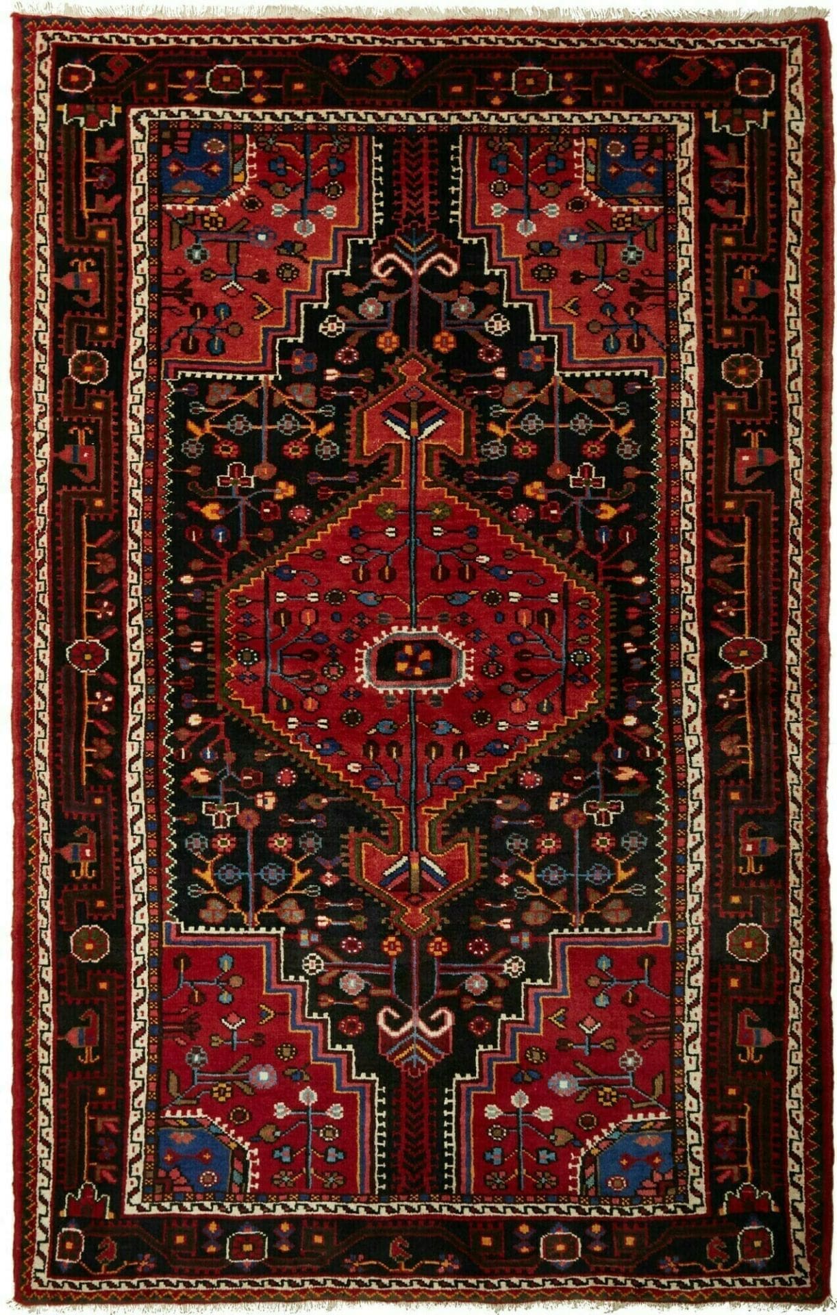 Hamadan Teppich 145 x 223 cm, Schurwolle, geometrisches Muster, handgeknüpft
