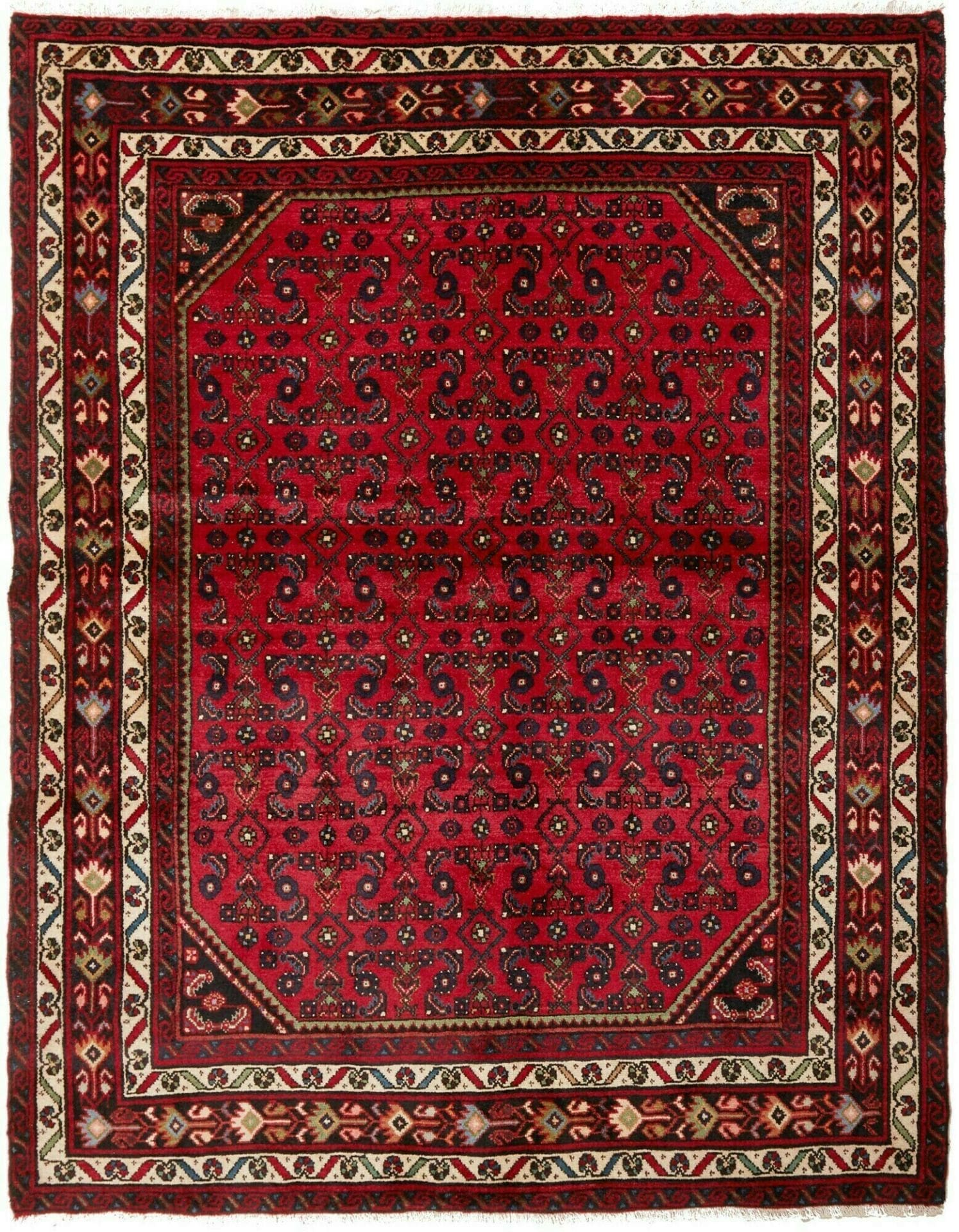 Hamadan Teppich 158 x 202cm, geometrisches Muster, handgeknüpft