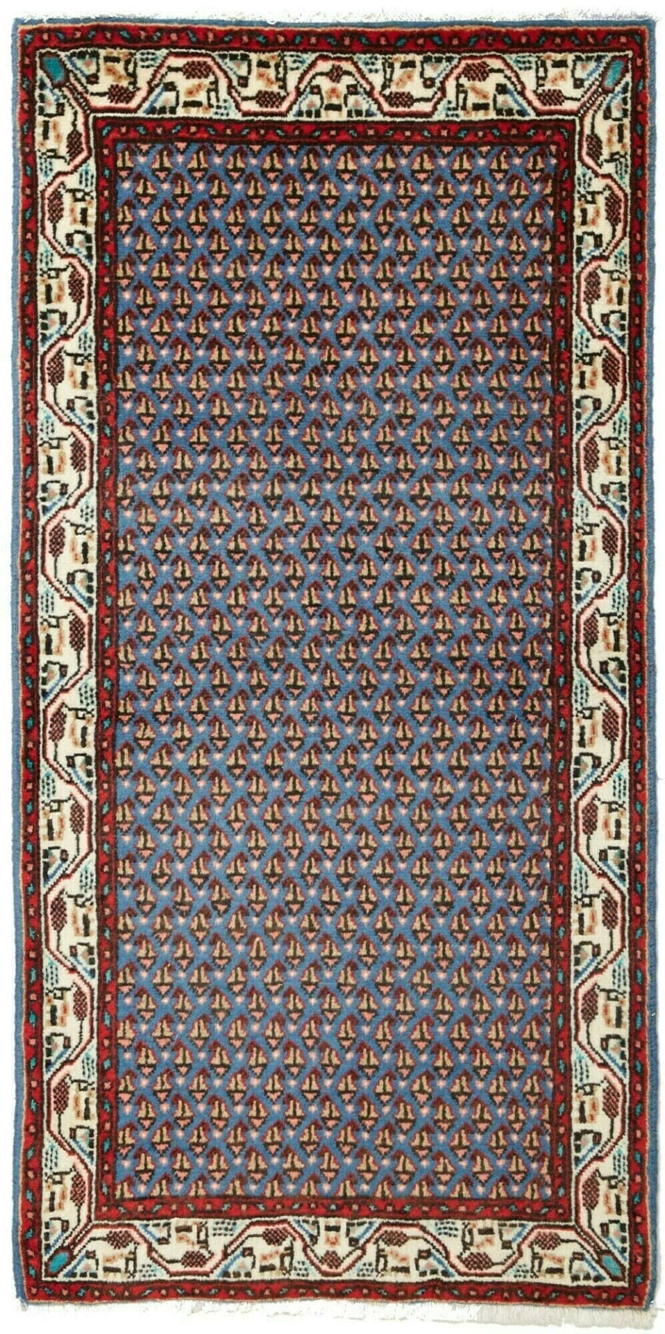 Hamadan Teppich 65 x 127cm, Wolle, Herati-Muster, handgeknüpft