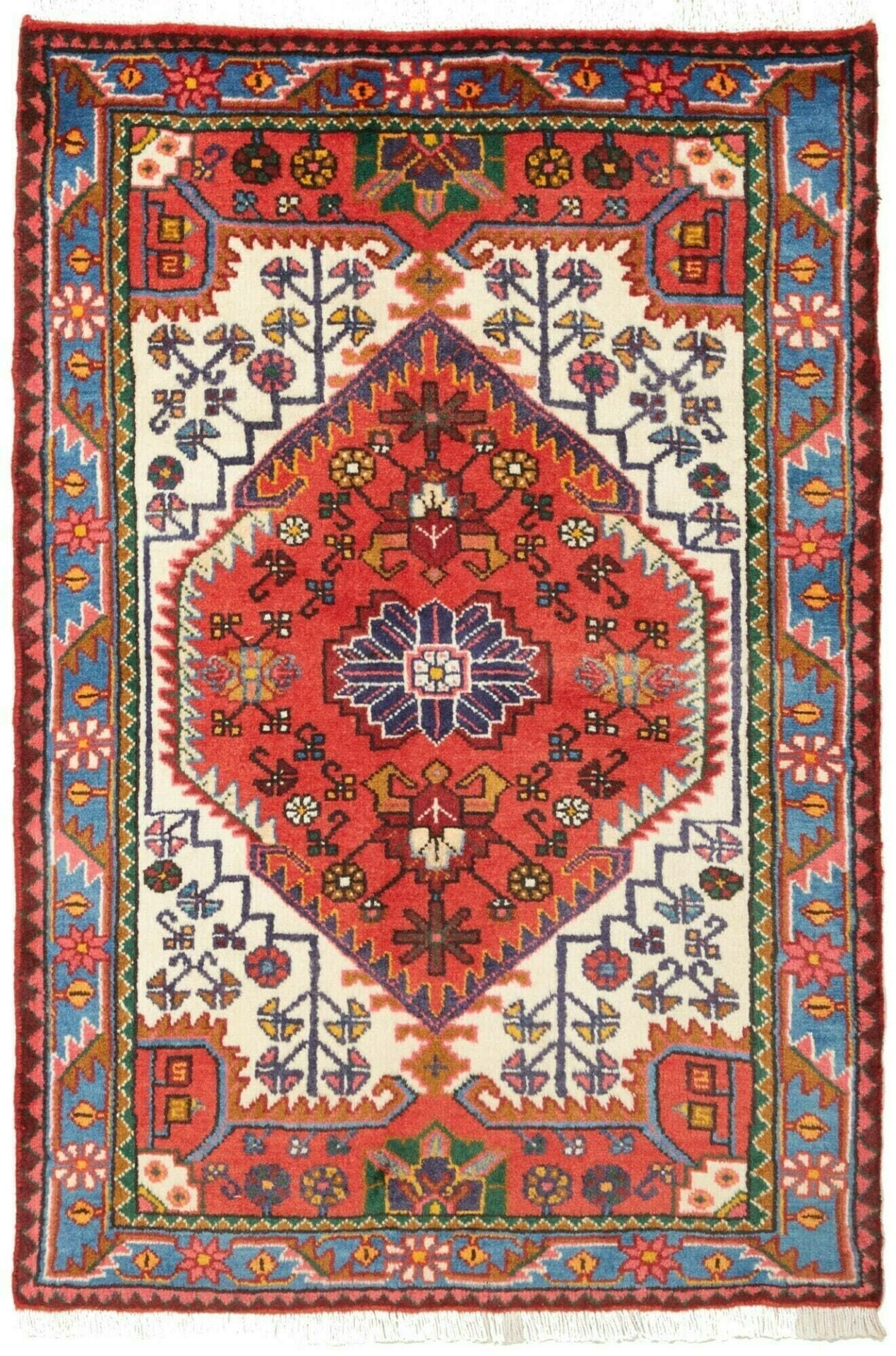 Hamadan Teppich 81 x 115 cm, Herati-Muster, handgeknüpft