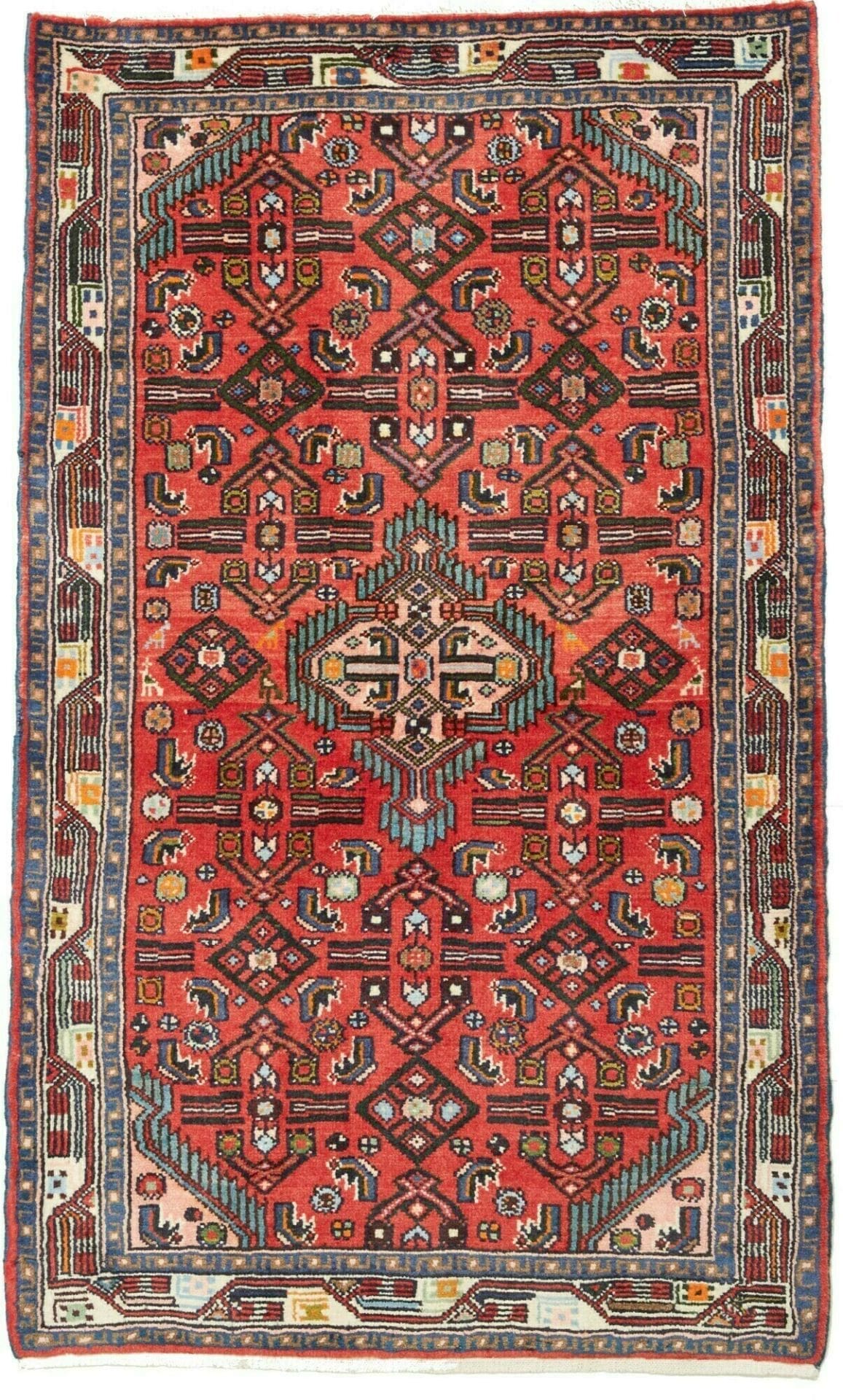 Hamadan Teppich 83 x 130cm, geometrisches Muster, handgeknüpft