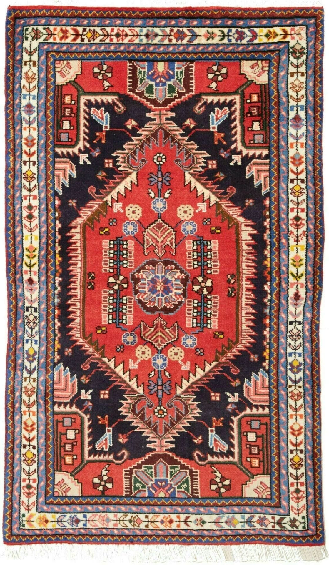 Hamadan Teppich 84 x 138cm, Herati-Muster, Schurwolle, handgeknüpft