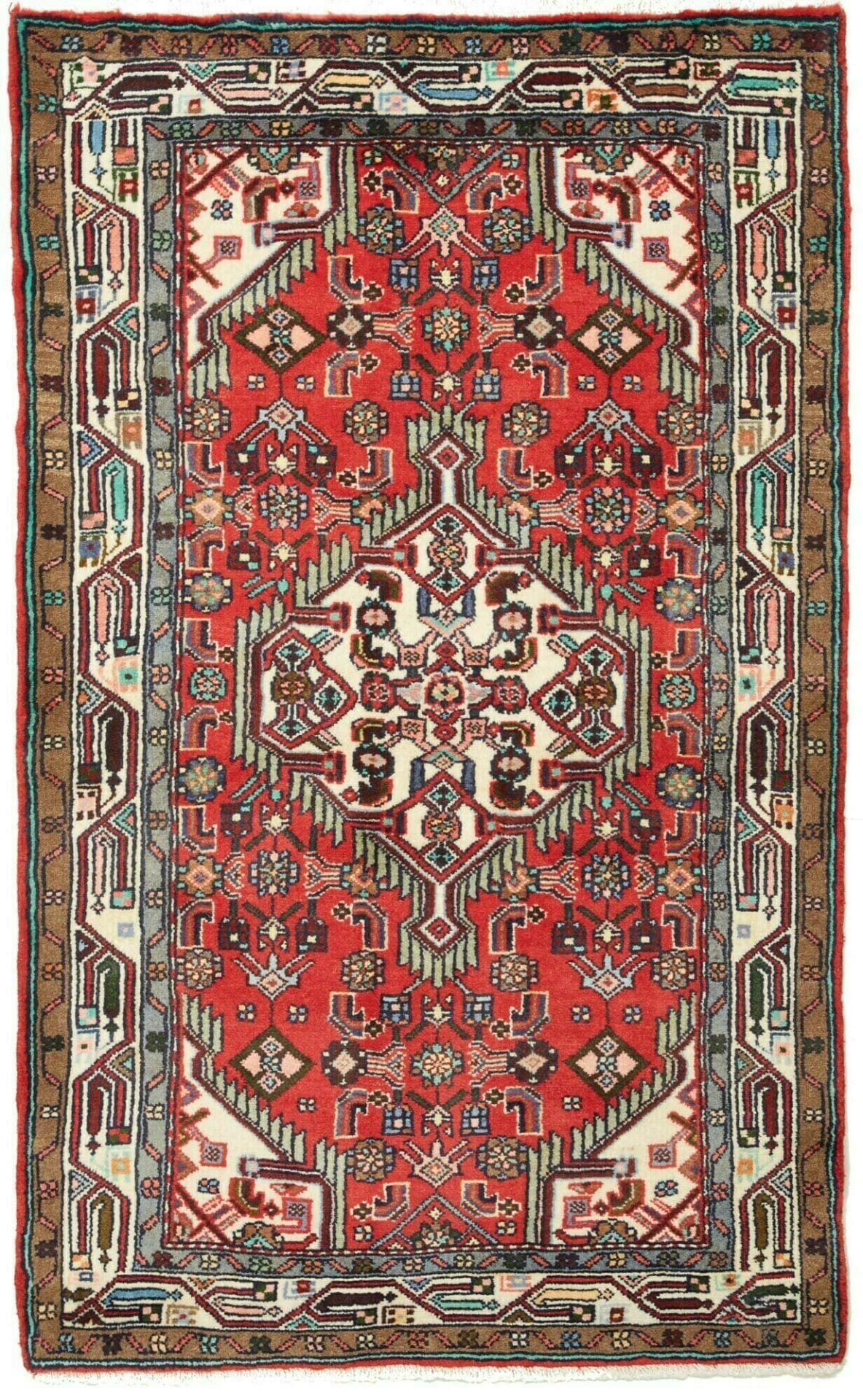 Hamadan Teppich 85 x 137 cm, Schurwolle, geometrisches Muster, handgeknüpft