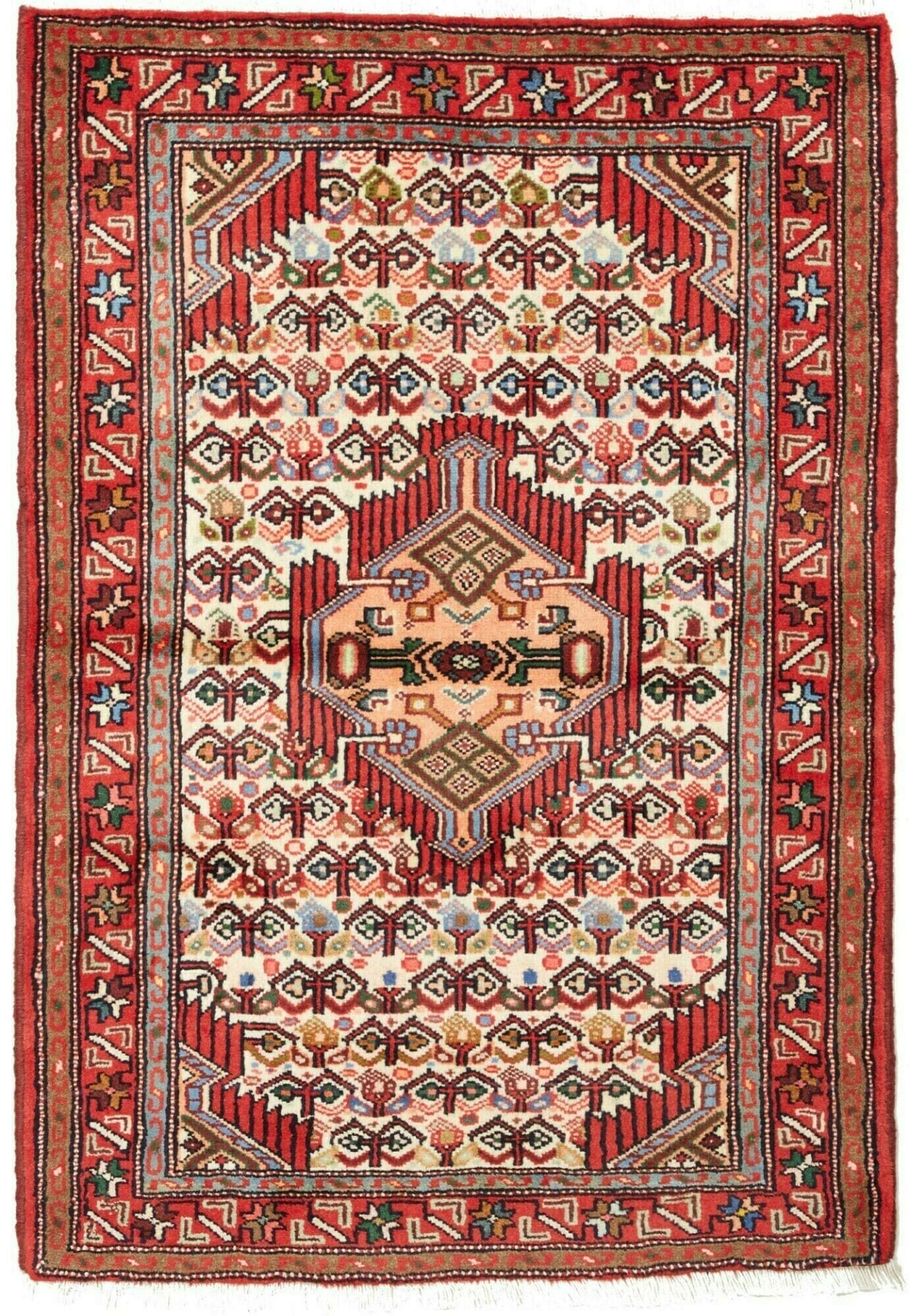 Hamadan Teppich 86 x 123cm, Handgeknüpft, Schurwolle, Geometrisch