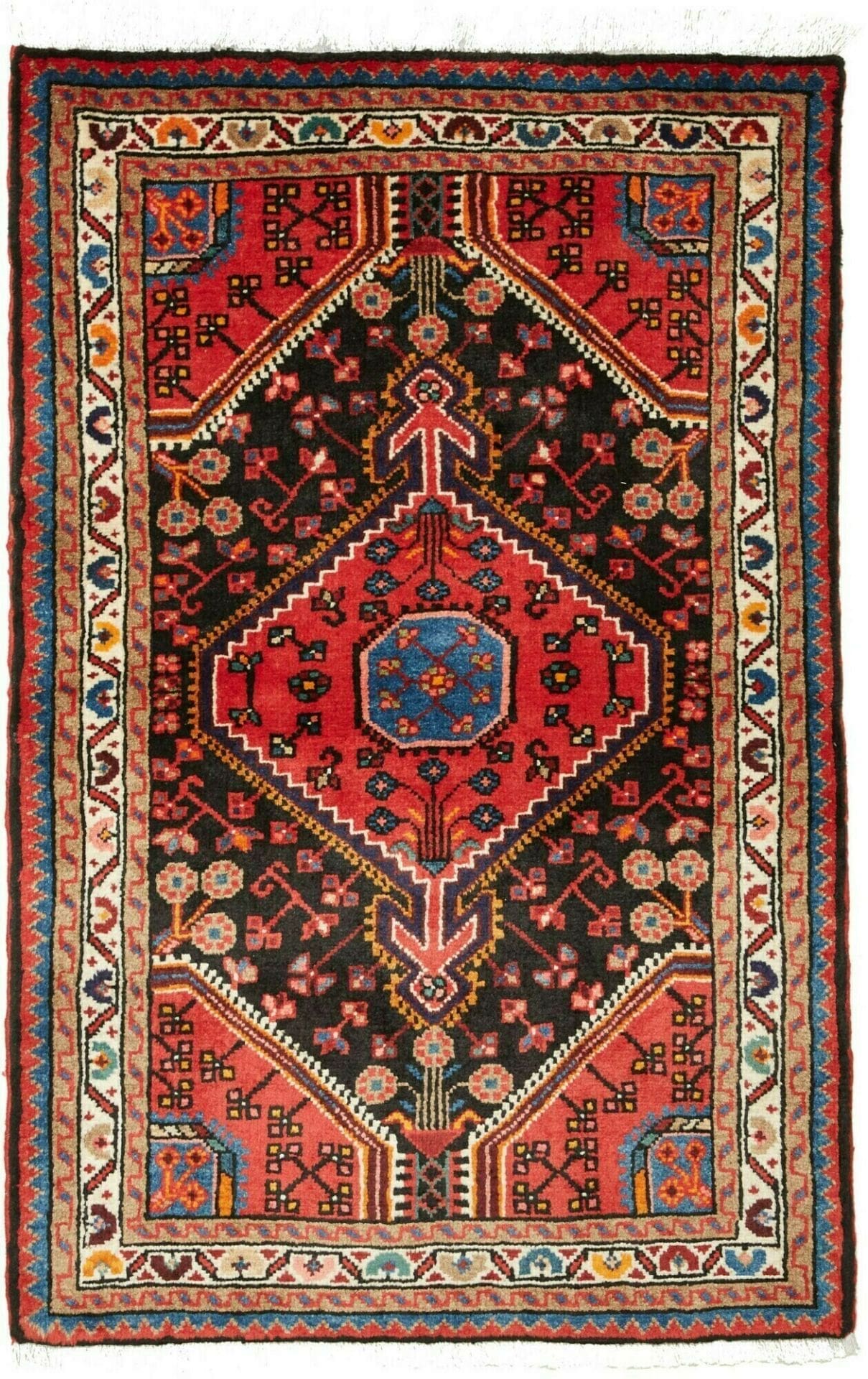 Hamadan Teppich 86 x 128 cm, Schurwolle, Herati-Muster, handgeknüpft