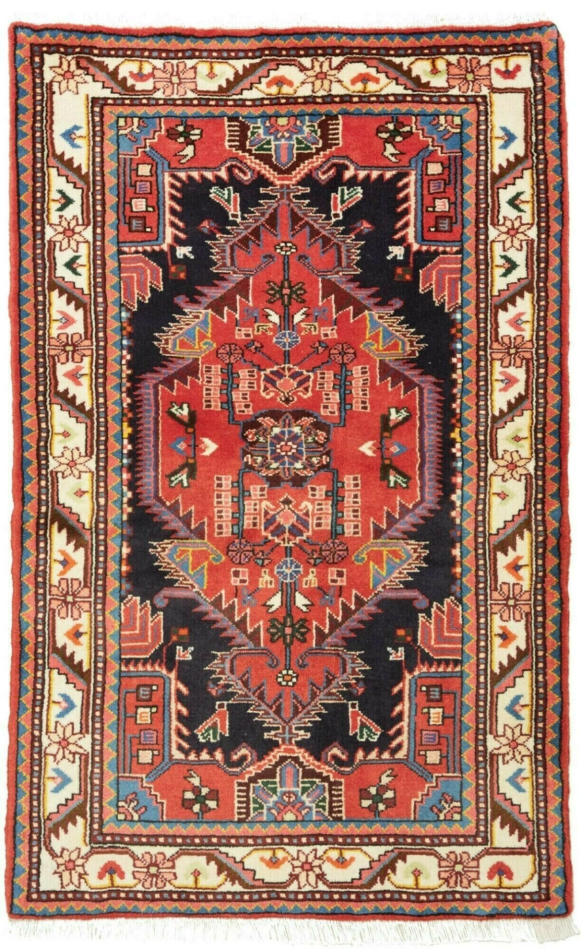 Hamadan Teppich 86 x 133 cm, Herati-Muster, handgeknüpft