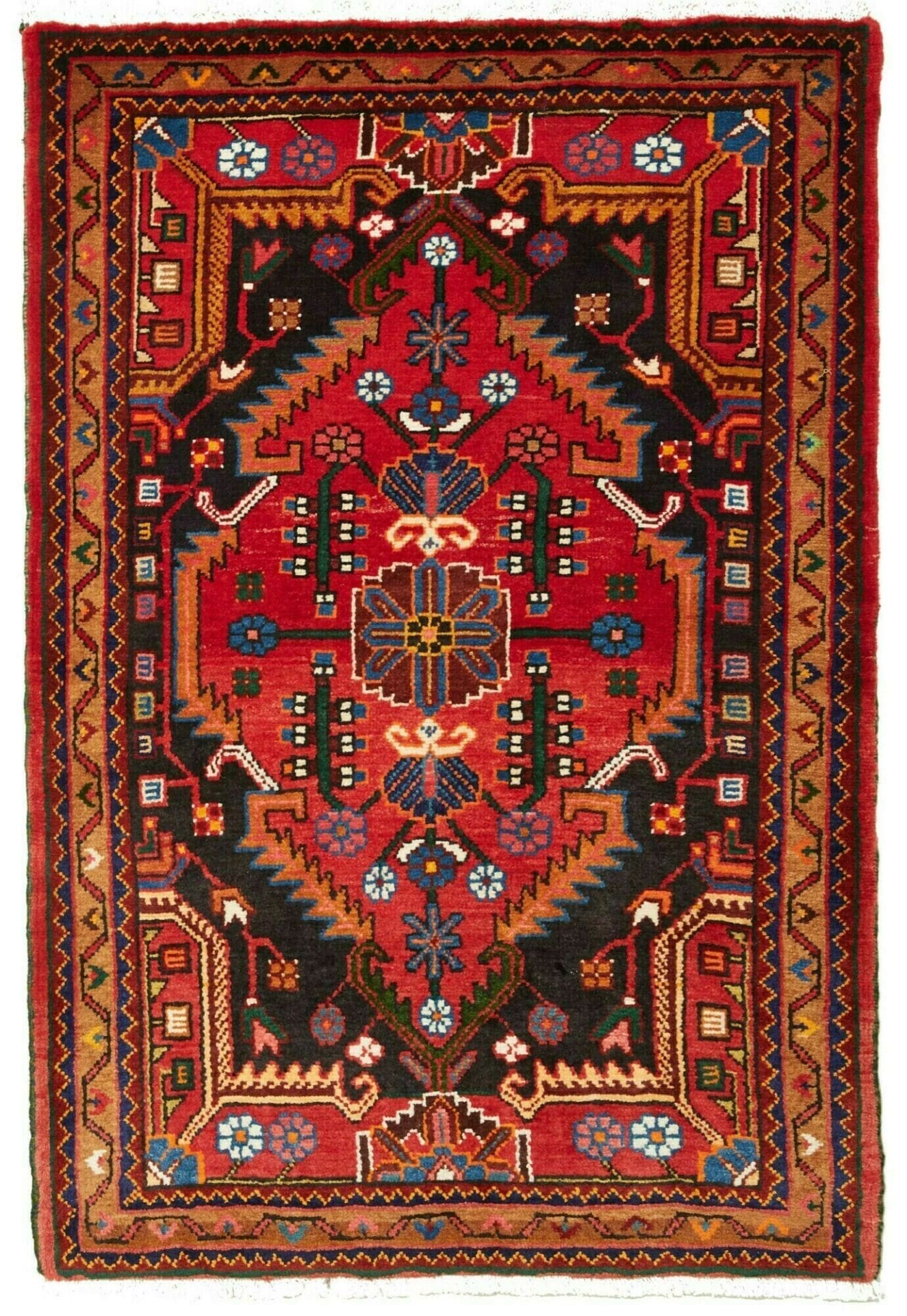 Hamadan Teppich 87 x 126cm, Herati-Muster, Schurwolle, handgeknüpft